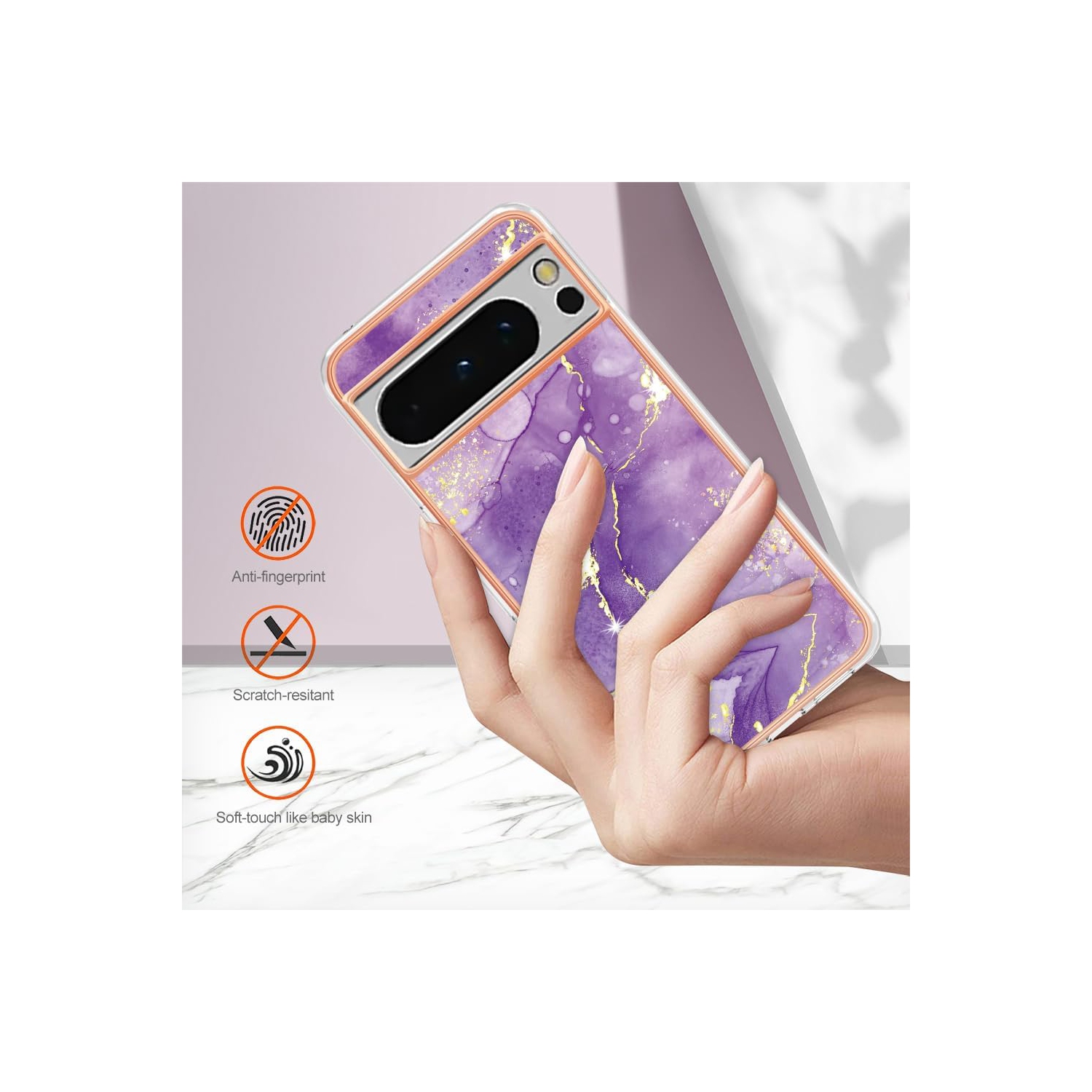 Étui de téléphone Slim Fit pour Pixel 8 Pro de Google, étui de mode brillant à motif de marbre IMD pour filles, objectif d'appareil photo