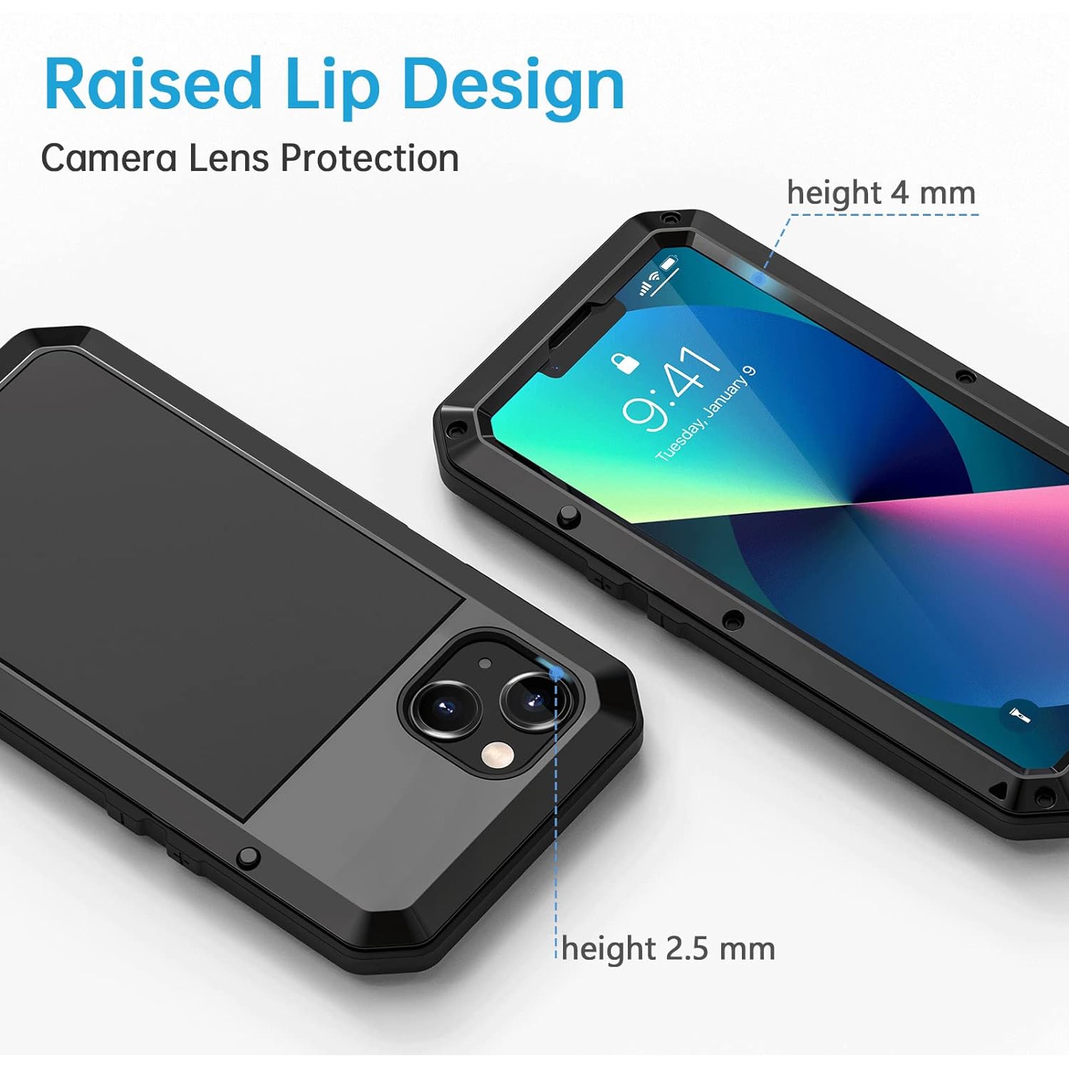 iPhone 13 Case, Heavy Duty Shockproof [Tough Armour] Metal Case with Built-in Screen Protector, 360 Full Body