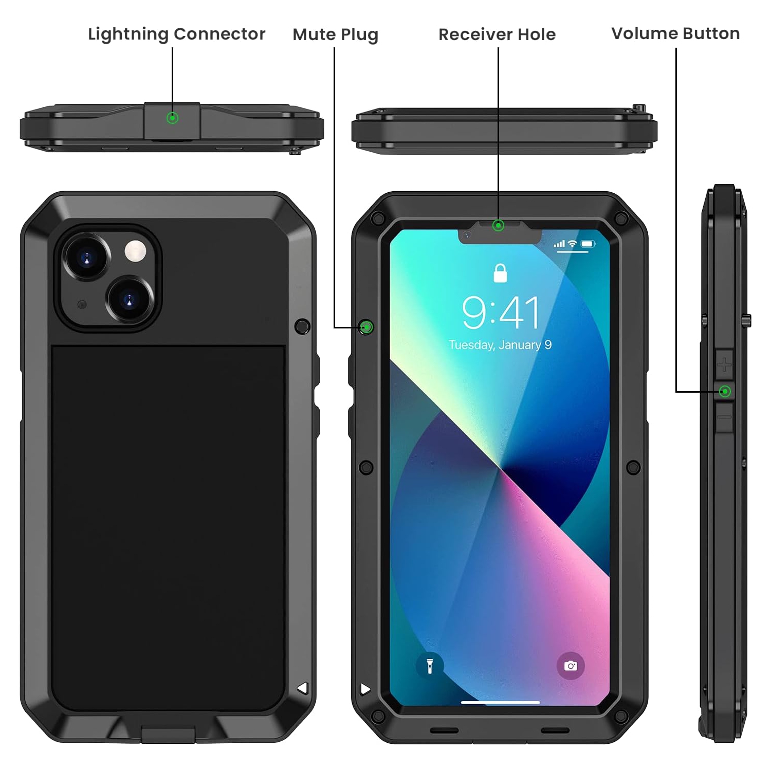 iPhone 13 Case, Heavy Duty Shockproof [Tough Armour] Metal Case with Built-in Screen Protector, 360 Full Body