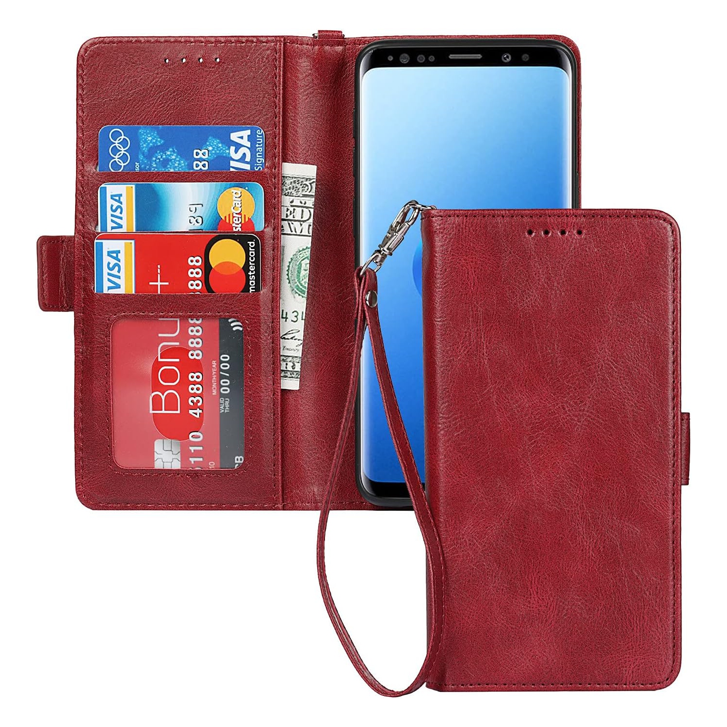 Samsung – Étui portefeuille pour Galaxy S9, [blocage RFID] porte-carte de crédit en cuir de qualité supérieure avec béquille magnétique