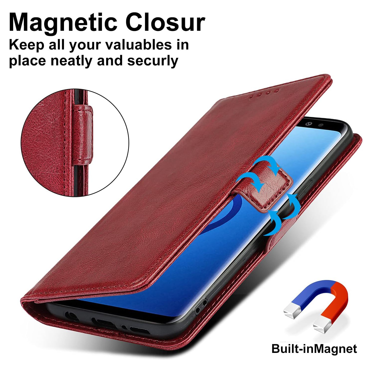 Samsung – Étui portefeuille pour Galaxy S9, [blocage RFID] porte-carte de crédit en cuir de qualité supérieure avec béquille magnétique