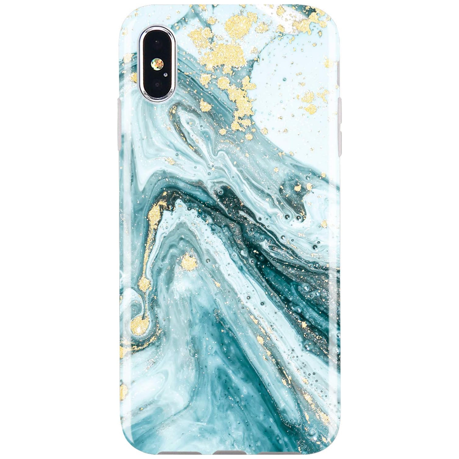 Compatible avec l'étui rigide antichoc iPhone X iPhone XS doré scintillant marbré bleu et mince, pare-chocs flexible en TPUR souple