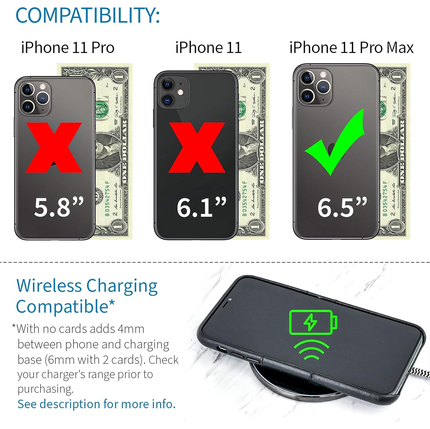 iPhone 11 Pro Max Wallet Case: Built-in Metal Plate for Magnetic Mounting & 2 Credit Card Holders (6.5" Exec M2,