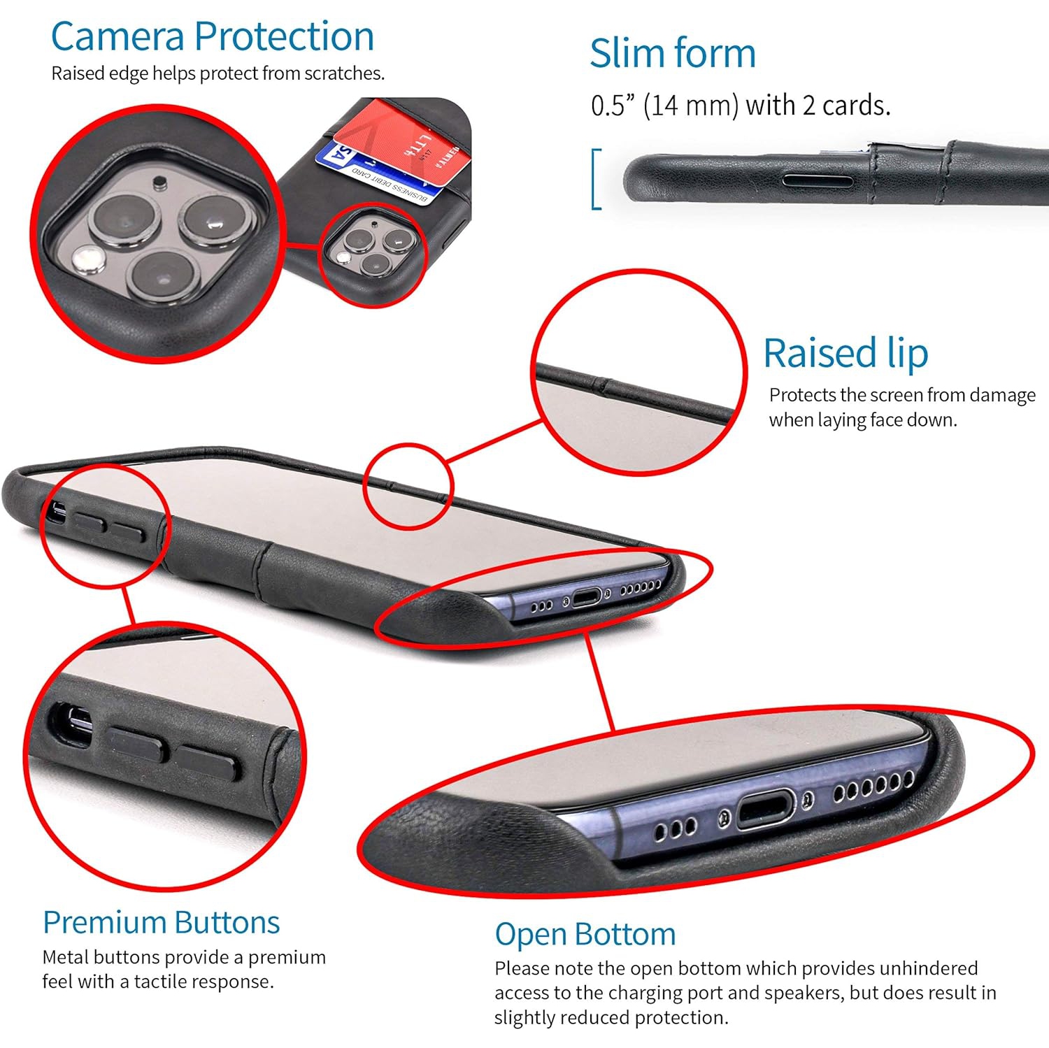 iPhone 11 Pro Max Wallet Case: Built-in Metal Plate for Magnetic Mounting & 2 Credit Card Holders (6.5" Exec M2,