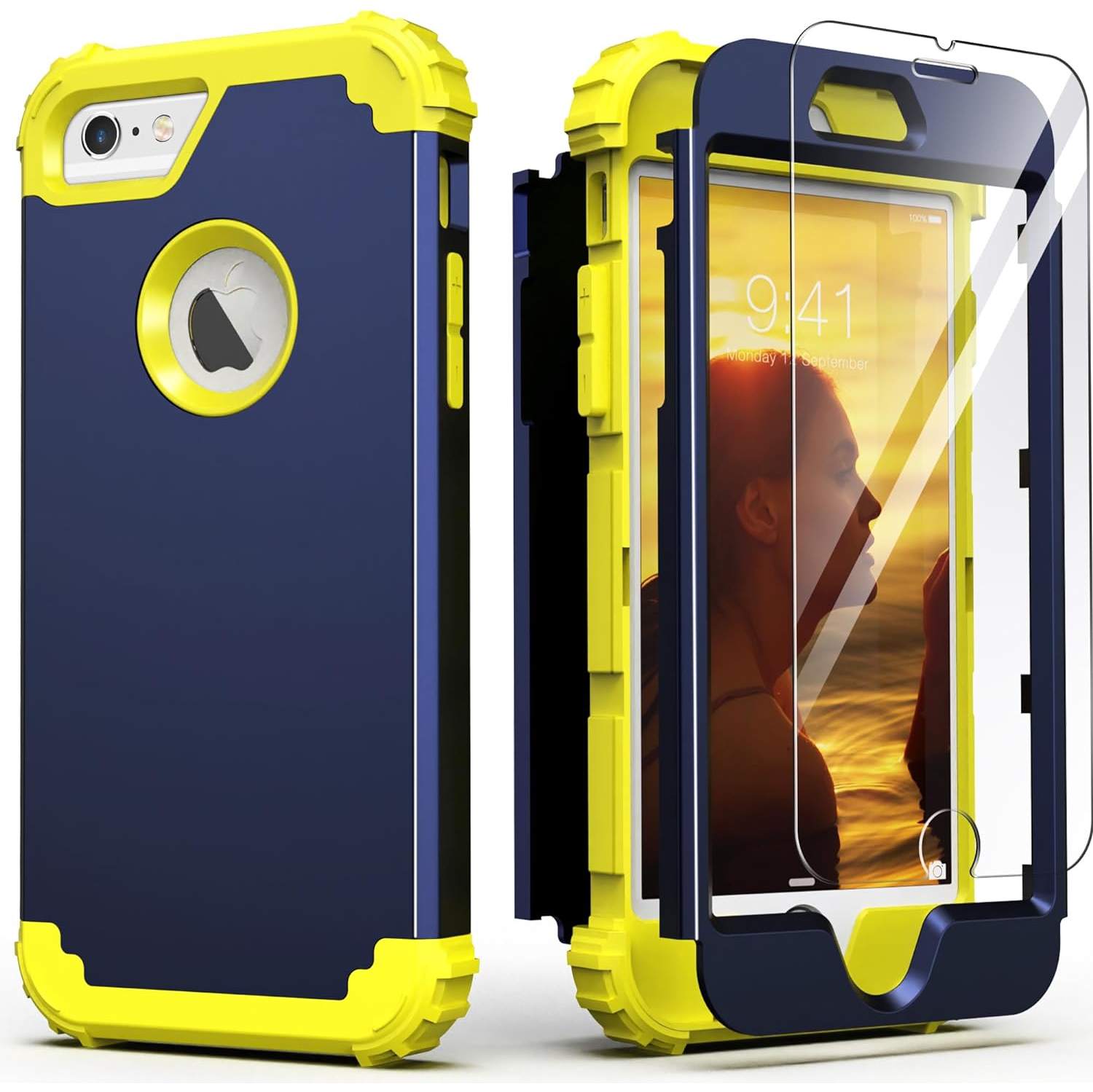 iPhone 6S Case, iPhone 6 Case with Screen Protector(Tempered Glass),3 in 1 Shock Absorption Heavy Duty Hard PC
