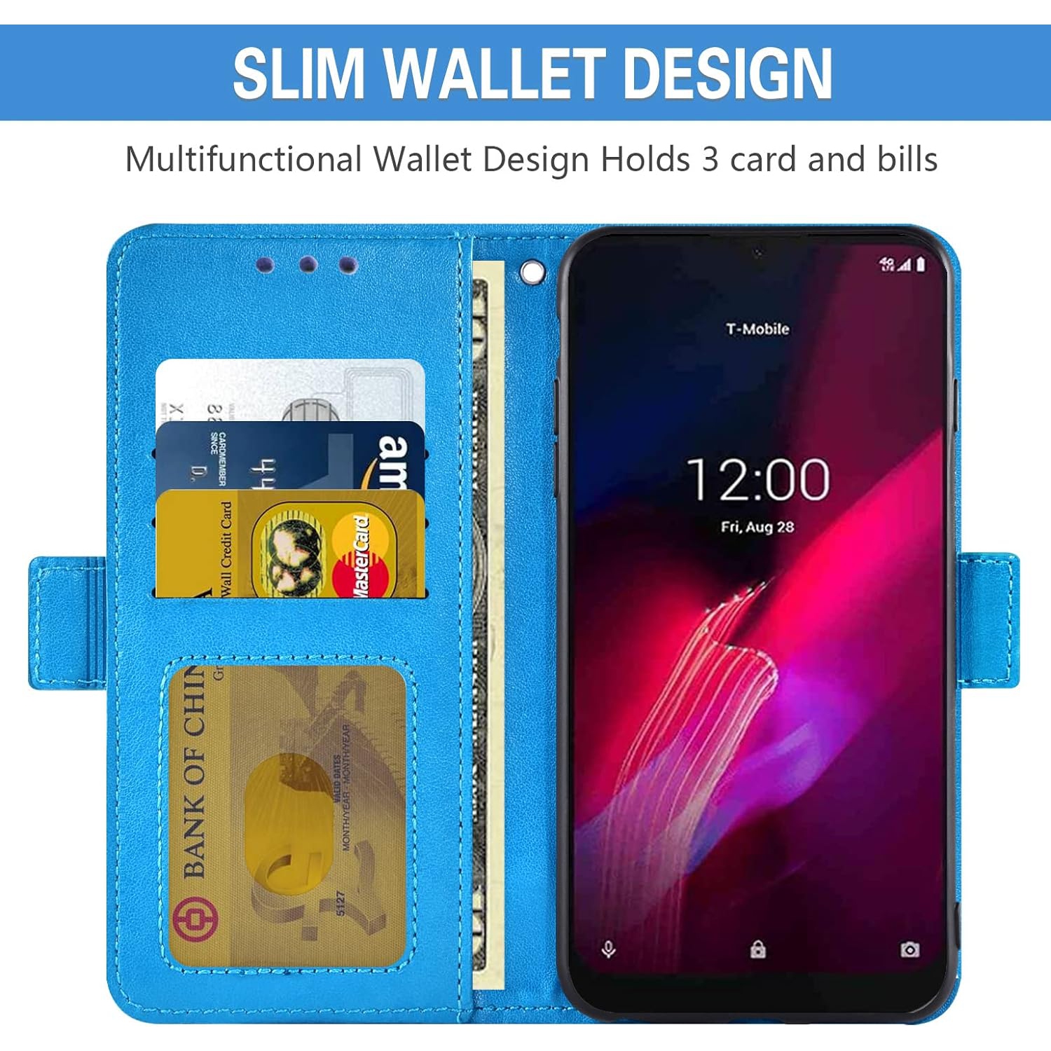 Compatible with T-Mobile Revvl 4 Wallet Case and Tempered Glass Screen Protector Card Holder Flip Wrist Strap