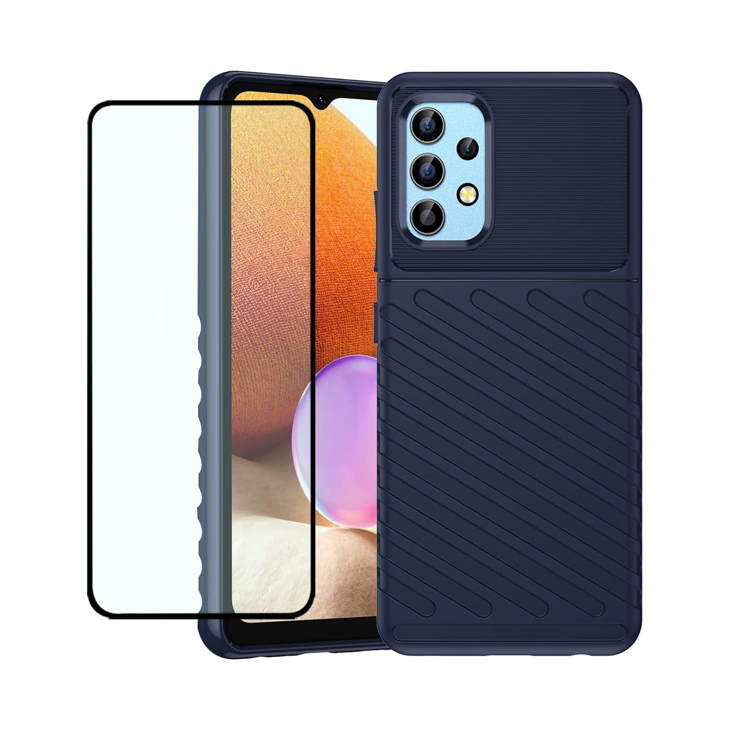 Case for Galaxy A32 4G Case, Samsung A32 4G SM-A325F Case with Screen Protector, Carbon Fiber Anti-Scratch