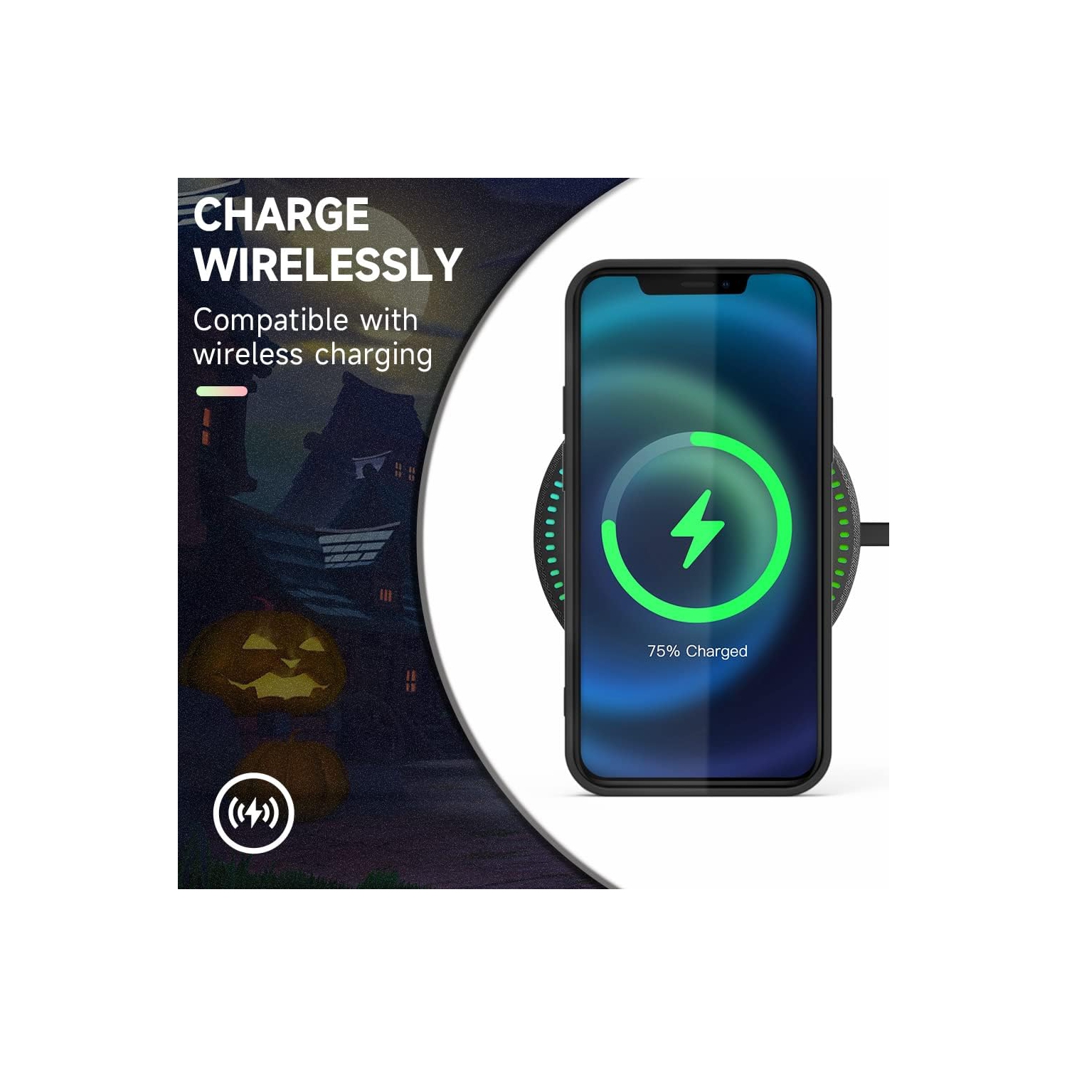 for iPhone 13 Halloween Case Pumpkin Bats, Cute Design Kids Women Girls Black Case Shockproof Soft Skull Nuts