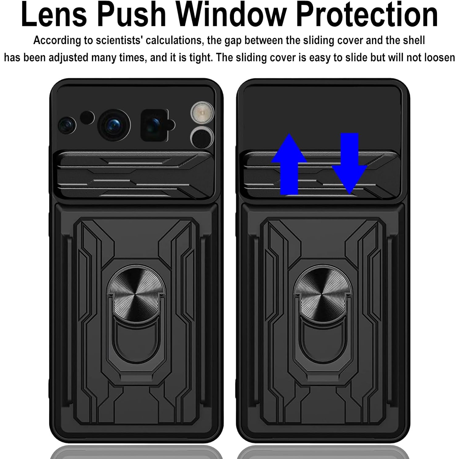 Pour l'&nbsp;&nbsp;étui pour Pixel 8 Pro de Google, [couvercle de caméra coulissant] [anneau de béquille magnétique] [porte-carte amovible] robuste