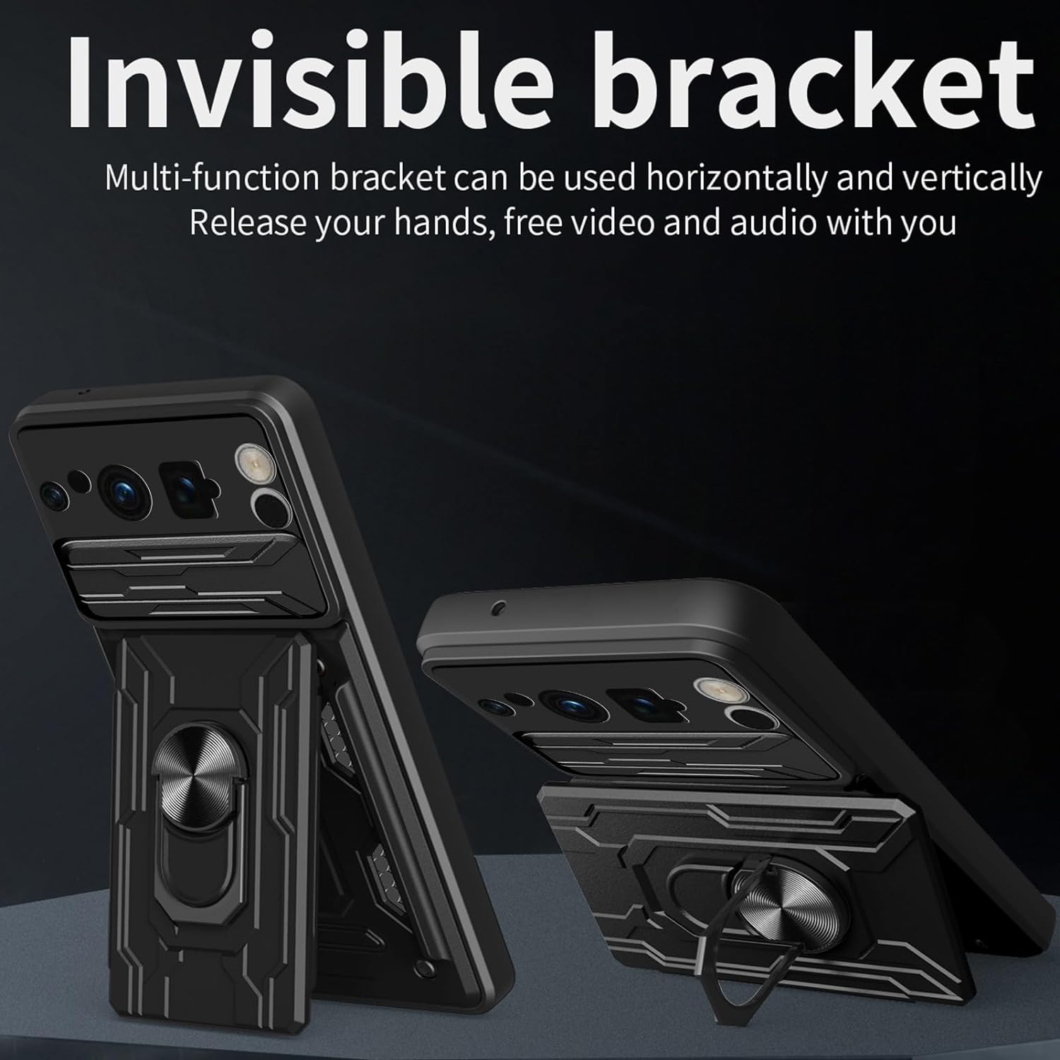 Pour l'&nbsp;&nbsp;étui pour Pixel 8 Pro de Google, [couvercle de caméra coulissant] [anneau de béquille magnétique] [porte-carte amovible] robuste