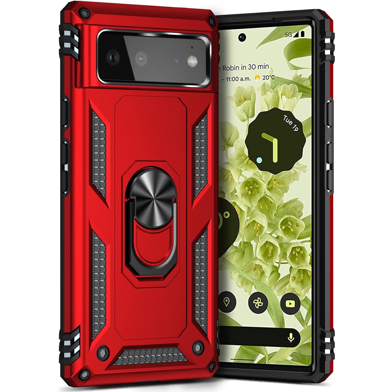 Ring Kickstand Phone Case for Pixel 6,Heavy Duty Dual Layer Drop Protection Case for Google Pixel 6,Hard