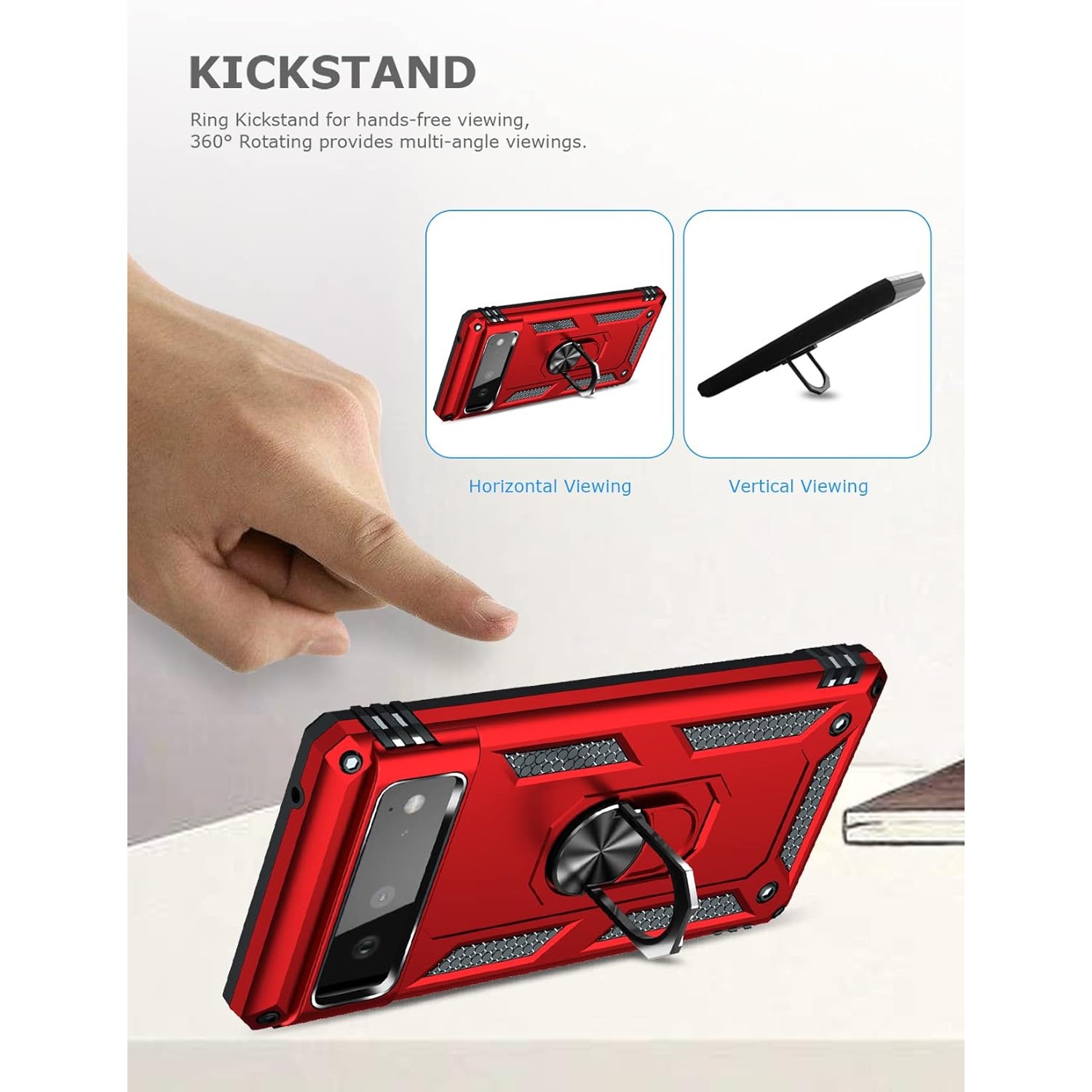 Ring Kickstand Phone Case for Pixel 6,Heavy Duty Dual Layer Drop Protection Case for Google Pixel 6,Hard