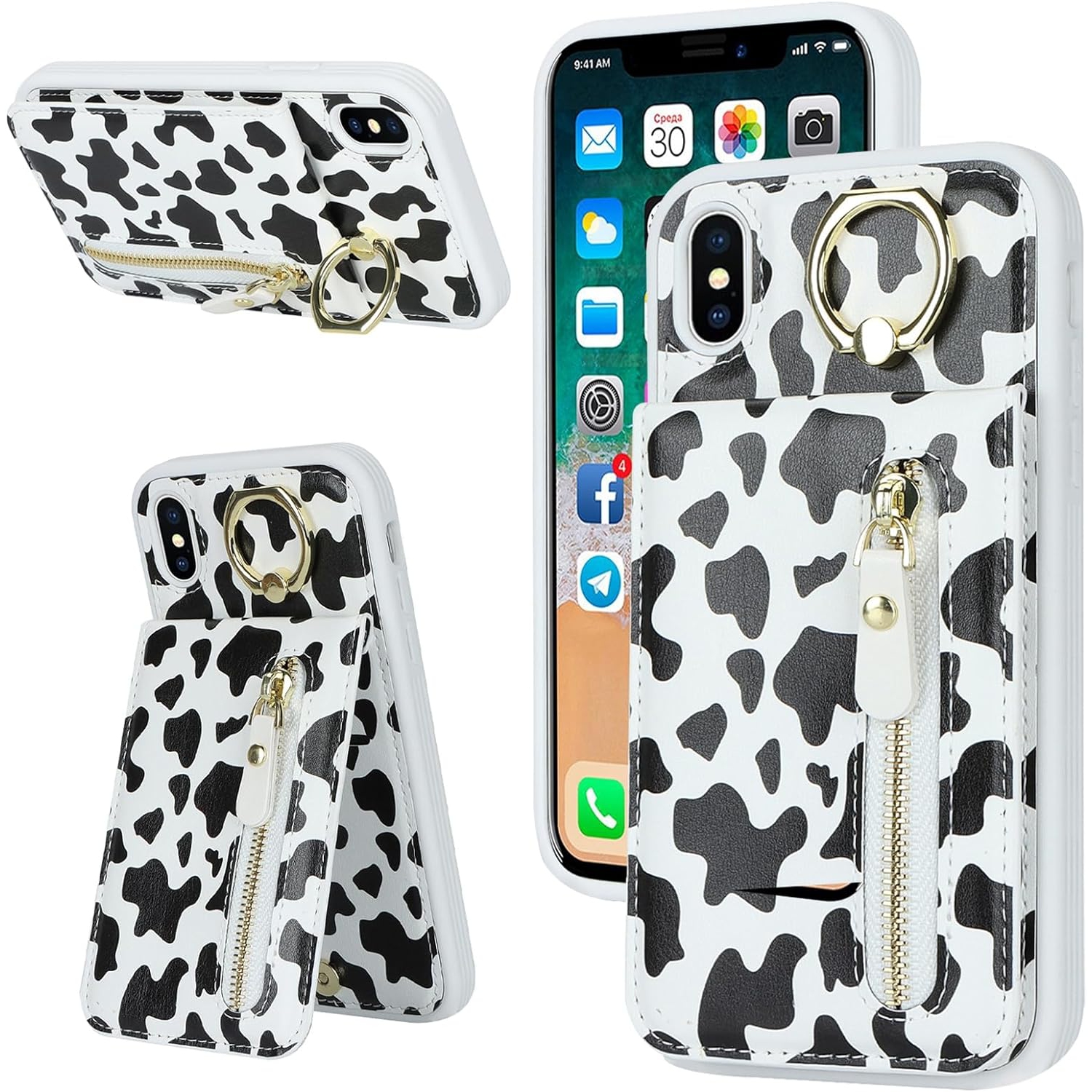 Pour étui de téléphone XS/X de iPhone avec porte-carte, étui pour iPhone XS pour femmes hommes avec porte-carte d'identité, 360