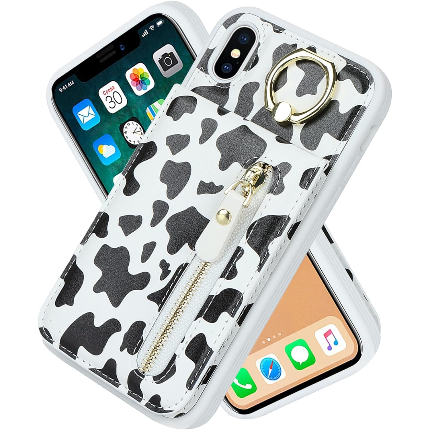 Pour étui de téléphone XS/X de iPhone avec porte-carte, étui pour iPhone XS pour femmes hommes avec porte-carte d'identité, 360