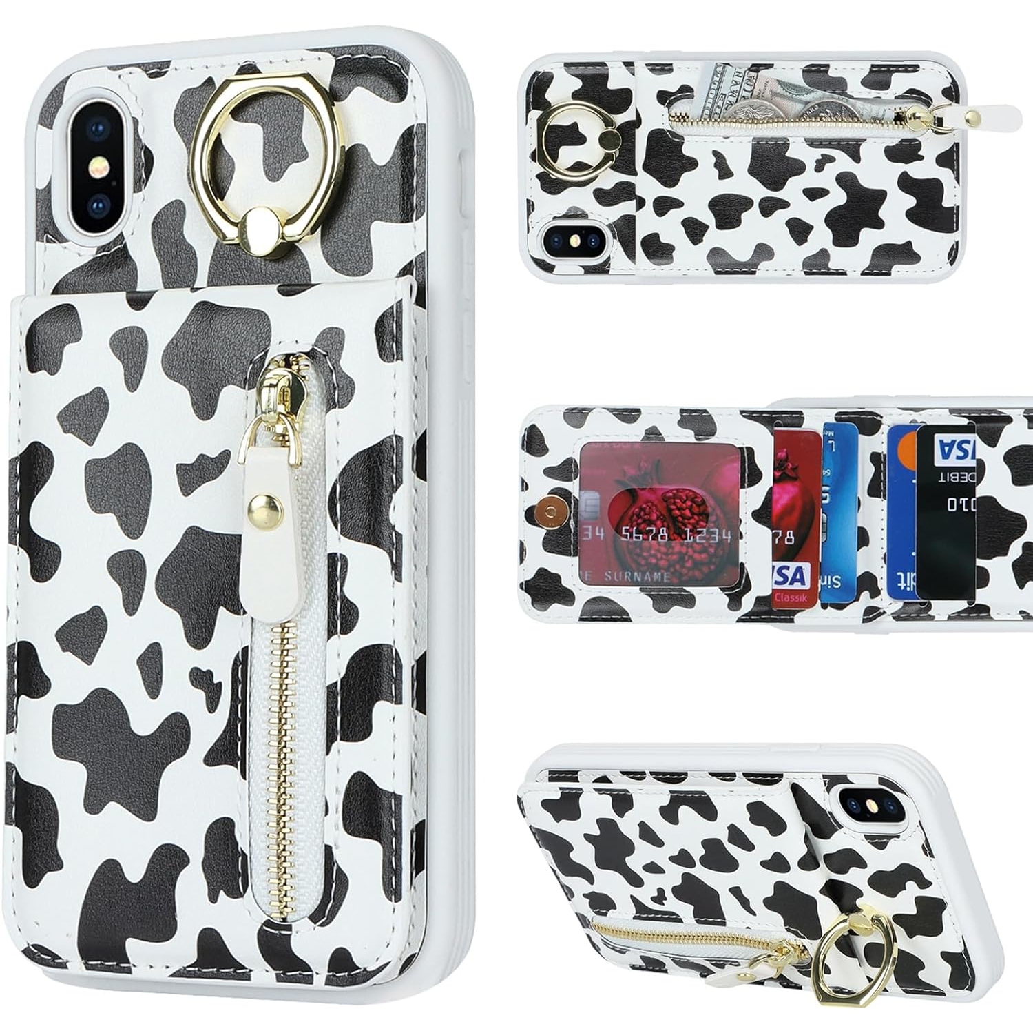 Pour étui de téléphone XS/X de iPhone avec porte-carte, étui pour iPhone XS pour femmes hommes avec porte-carte d'identité, 360