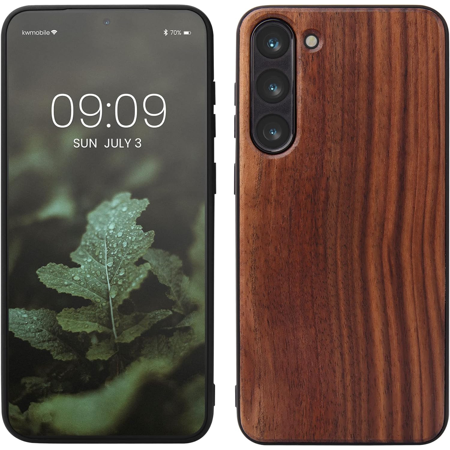 Étui en bois véritable compatible avec l'étui pour Galaxy S23 plus de Samsung - housse en bois rigide/pare-chocs en TPUR - Brun foncé