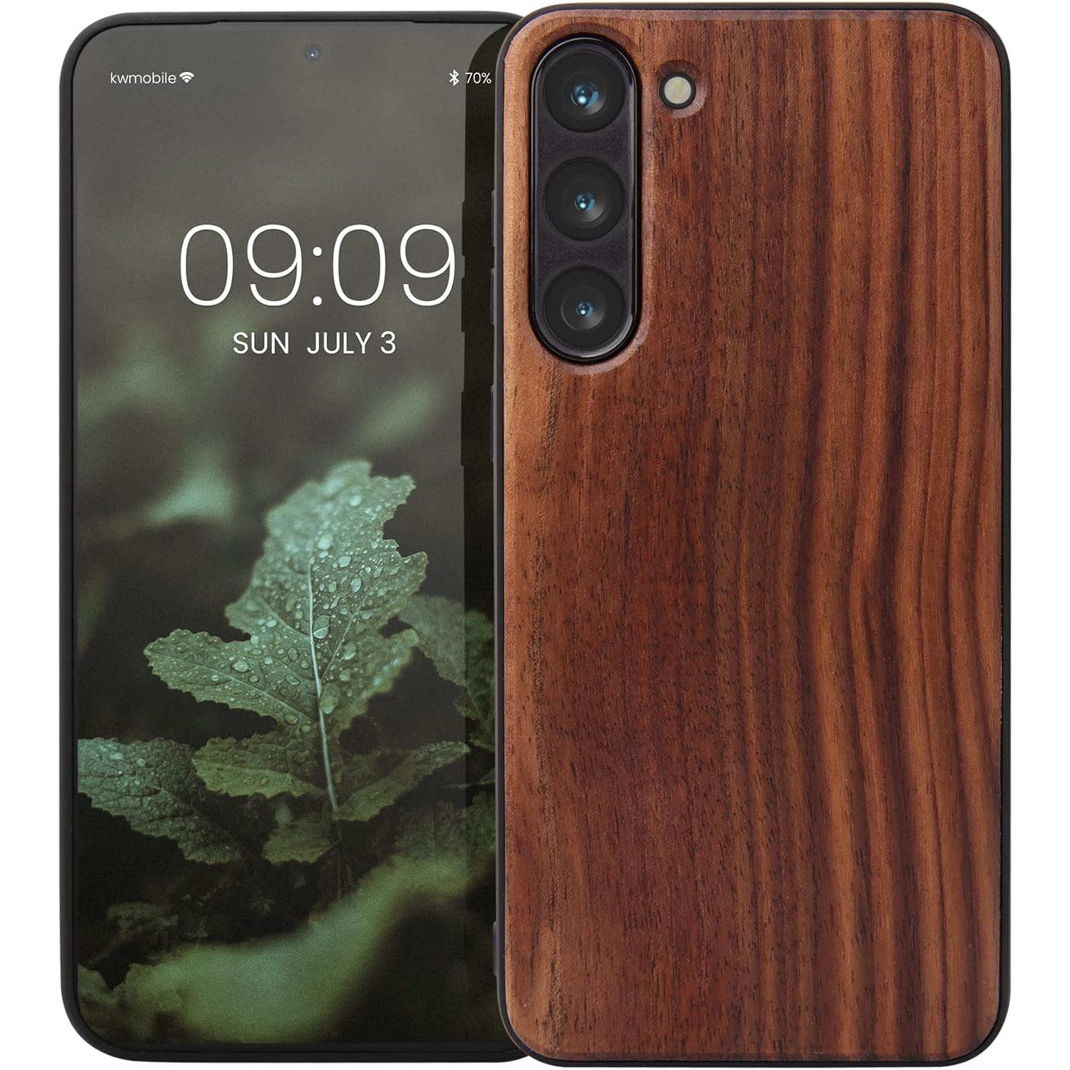 Étui en bois véritable compatible avec l'étui pour Galaxy S23 plus de Samsung - housse en bois rigide/pare-chocs en TPUR - Brun foncé