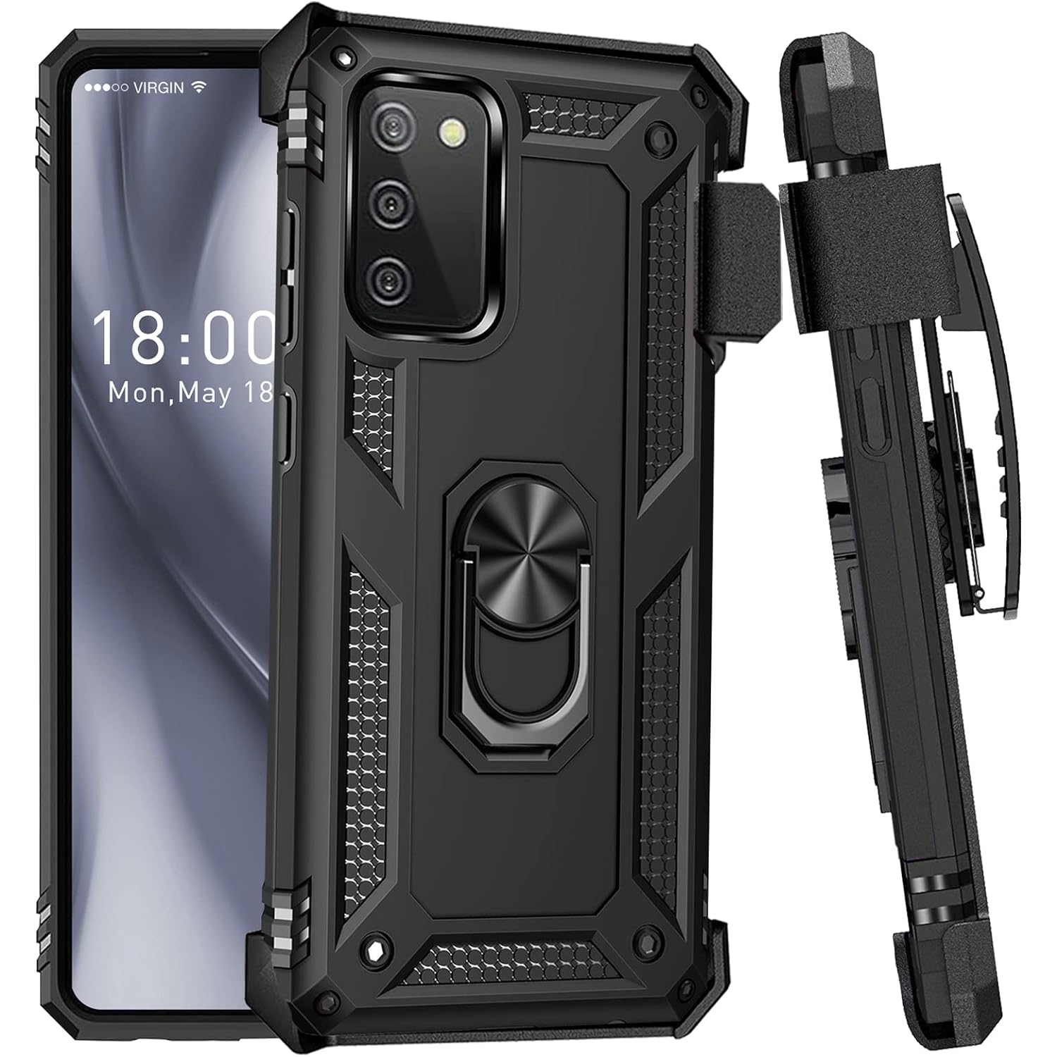 for Samsung Galaxy A03S Case with Belt Clip Holster Ring Holder, Military Grade Protection Cover[Fit for Magnetic Car