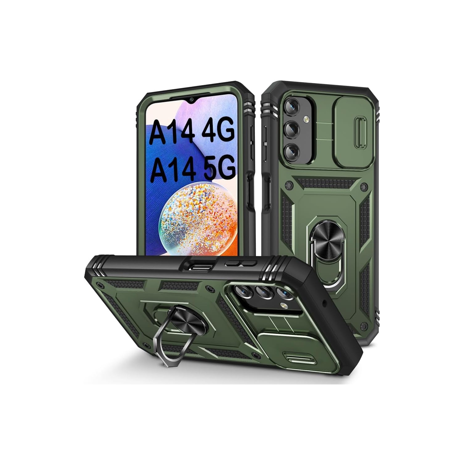 Compatible with Samsung Galaxy A14 4G/5G Case with Stand & Slide Camera Cover,Heavy Duty Full Body Shockproof