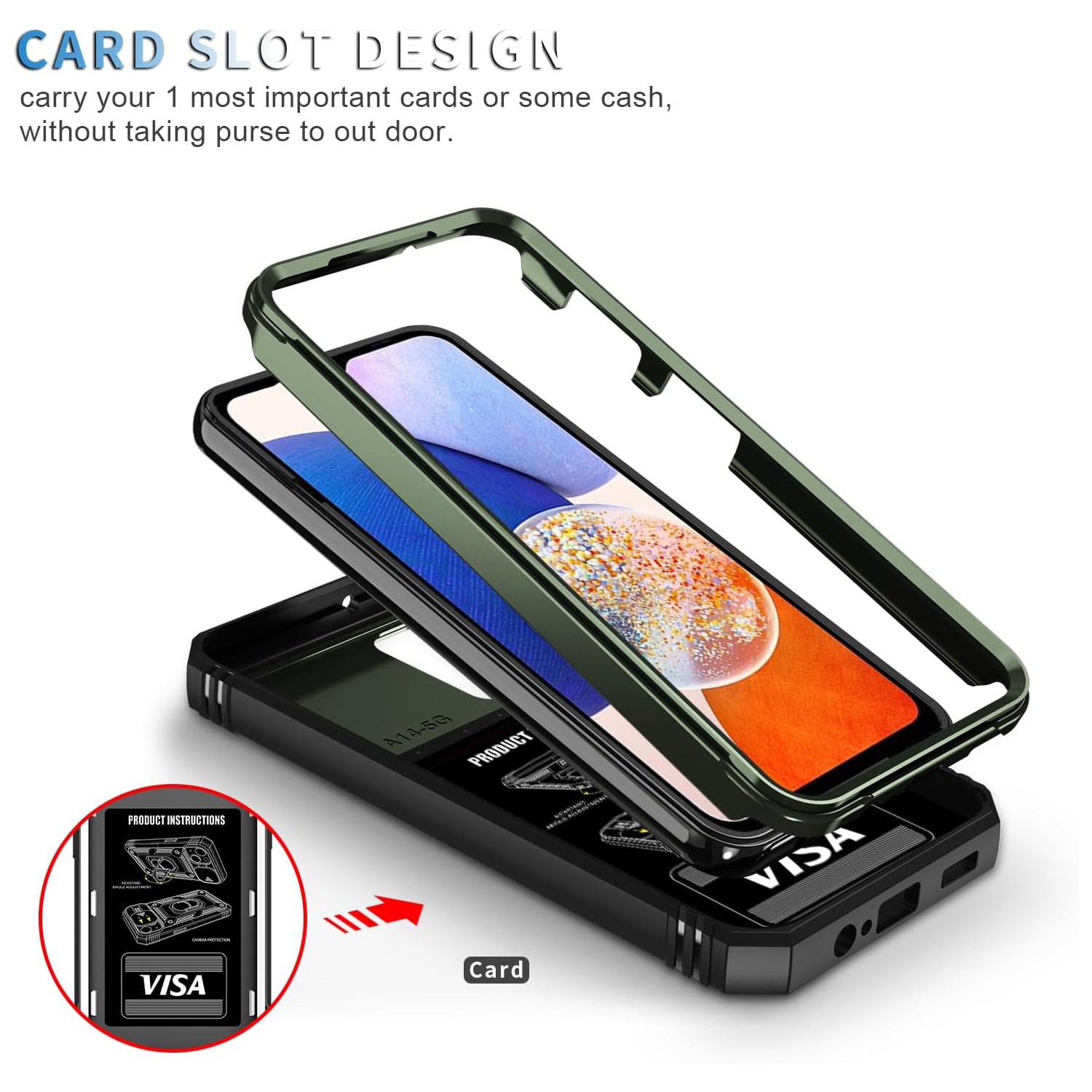 Compatible with Samsung Galaxy A14 4G/5G Case with Stand & Slide Camera Cover,Heavy Duty Full Body Shockproof
