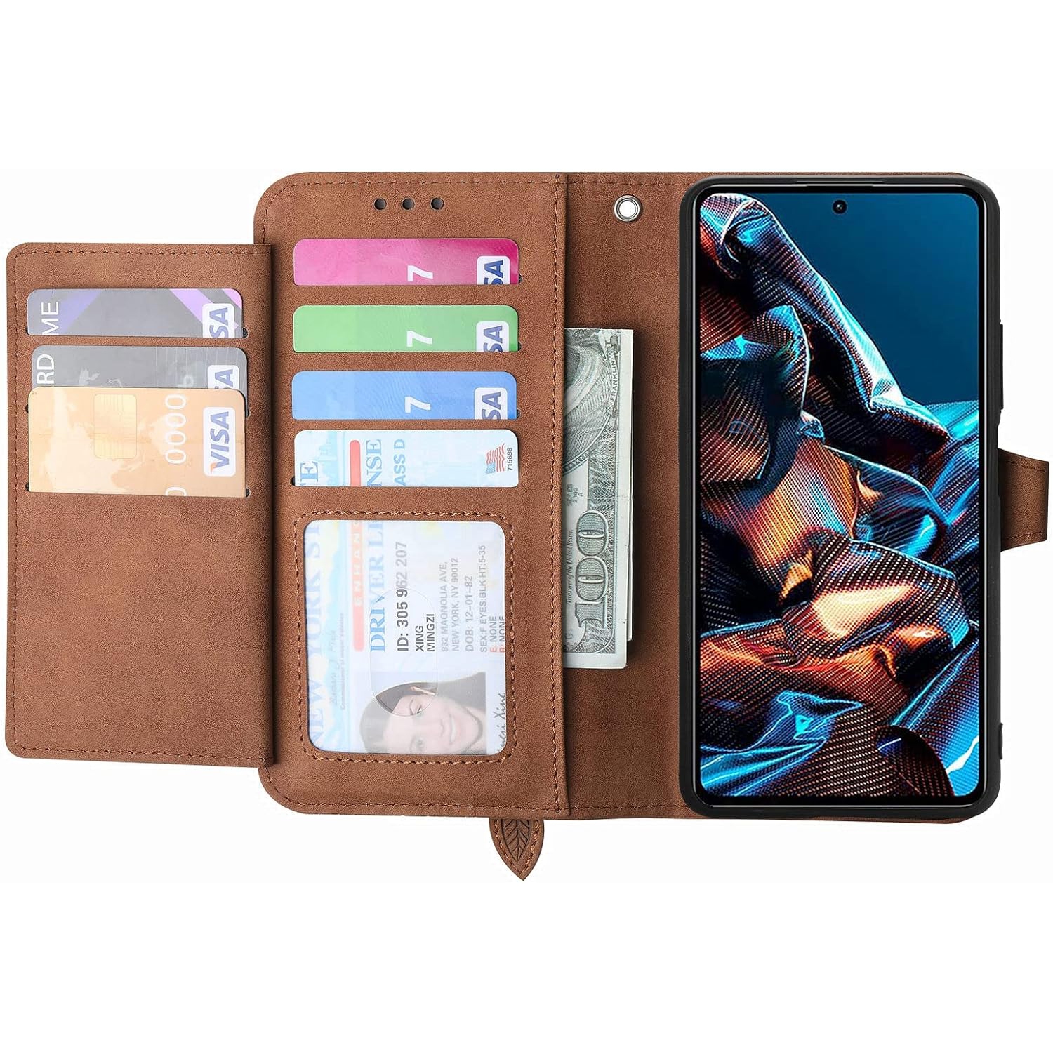 for Poco X5 Pro Zipper Wallet Case with Strap,7 Card Holder Leather Flip Magnet Wallet Case with Money Pocket