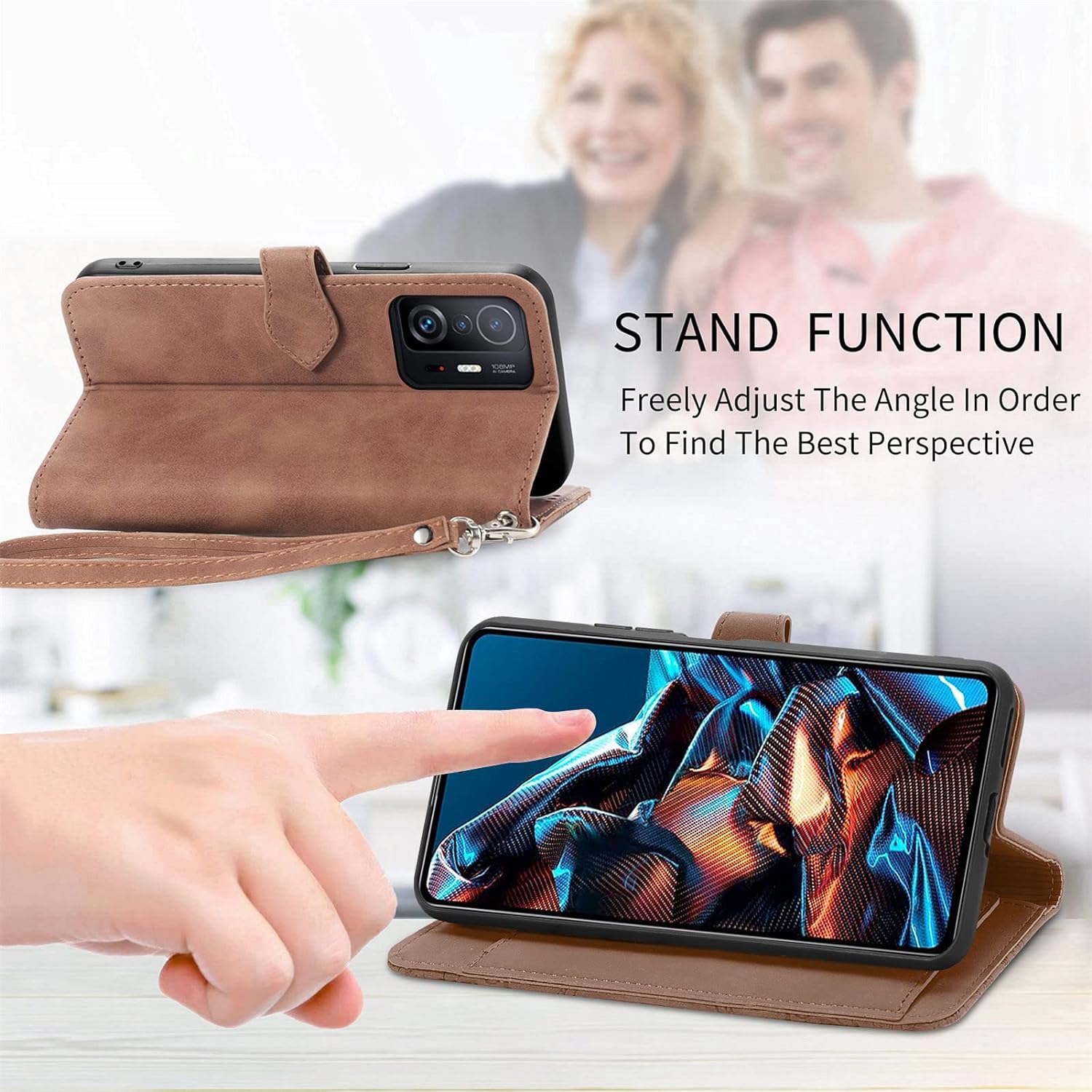 for Poco X5 Pro Zipper Wallet Case with Strap,7 Card Holder Leather Flip Magnet Wallet Case with Money Pocket