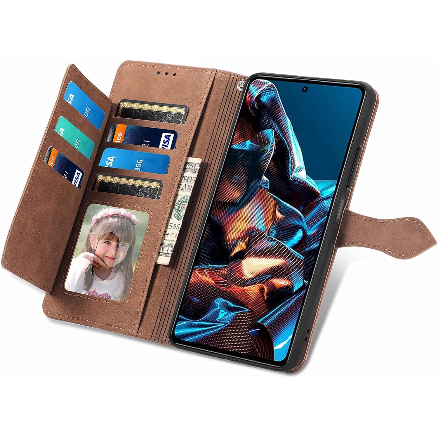 for Poco X5 Pro Zipper Wallet Case with Strap,7 Card Holder Leather Flip Magnet Wallet Case with Money Pocket
