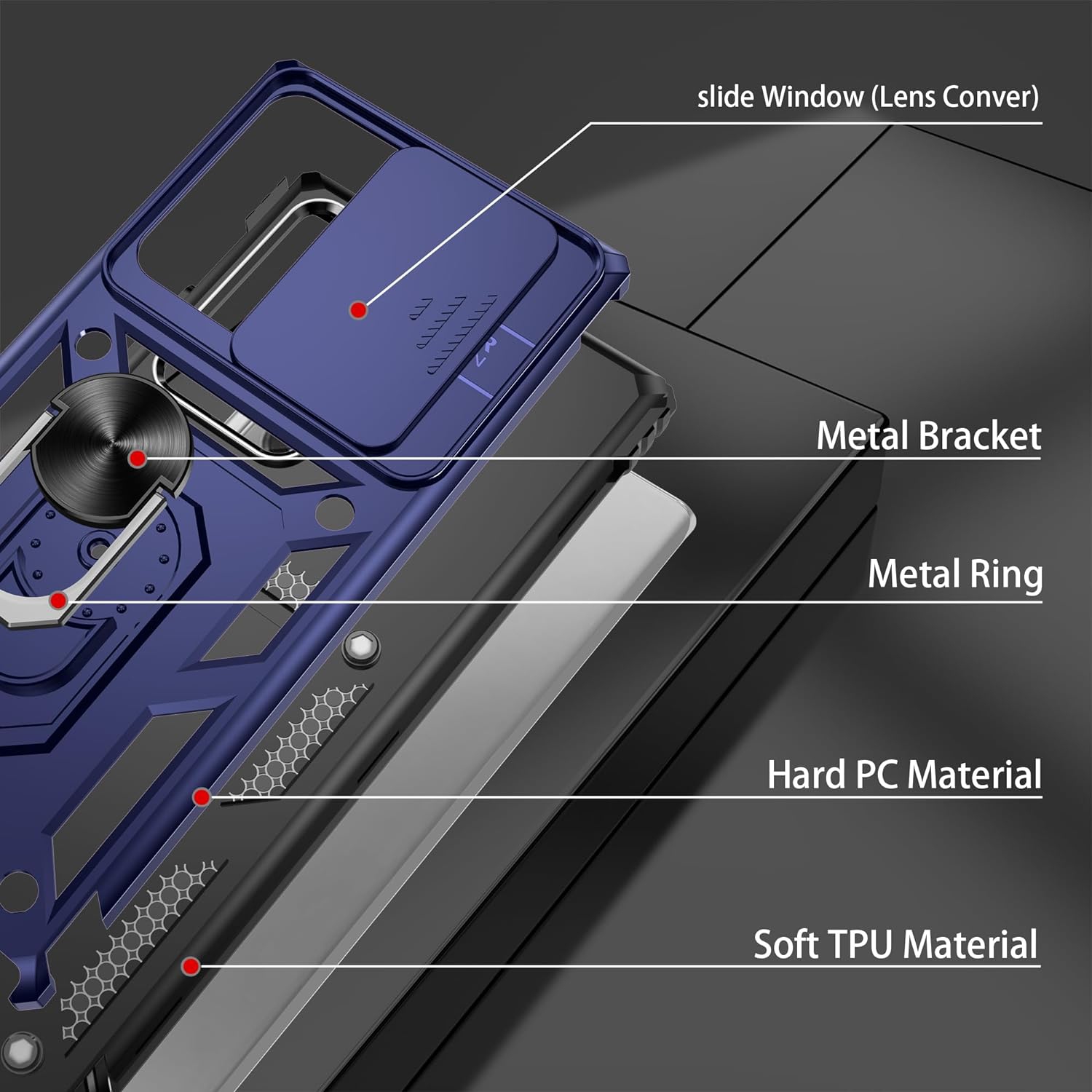 Pour l’étui Ultra pour Galaxy Note 20 avec protecteur d’écran HD, béquille en anneau rotatif à 360° [qualité militaire]