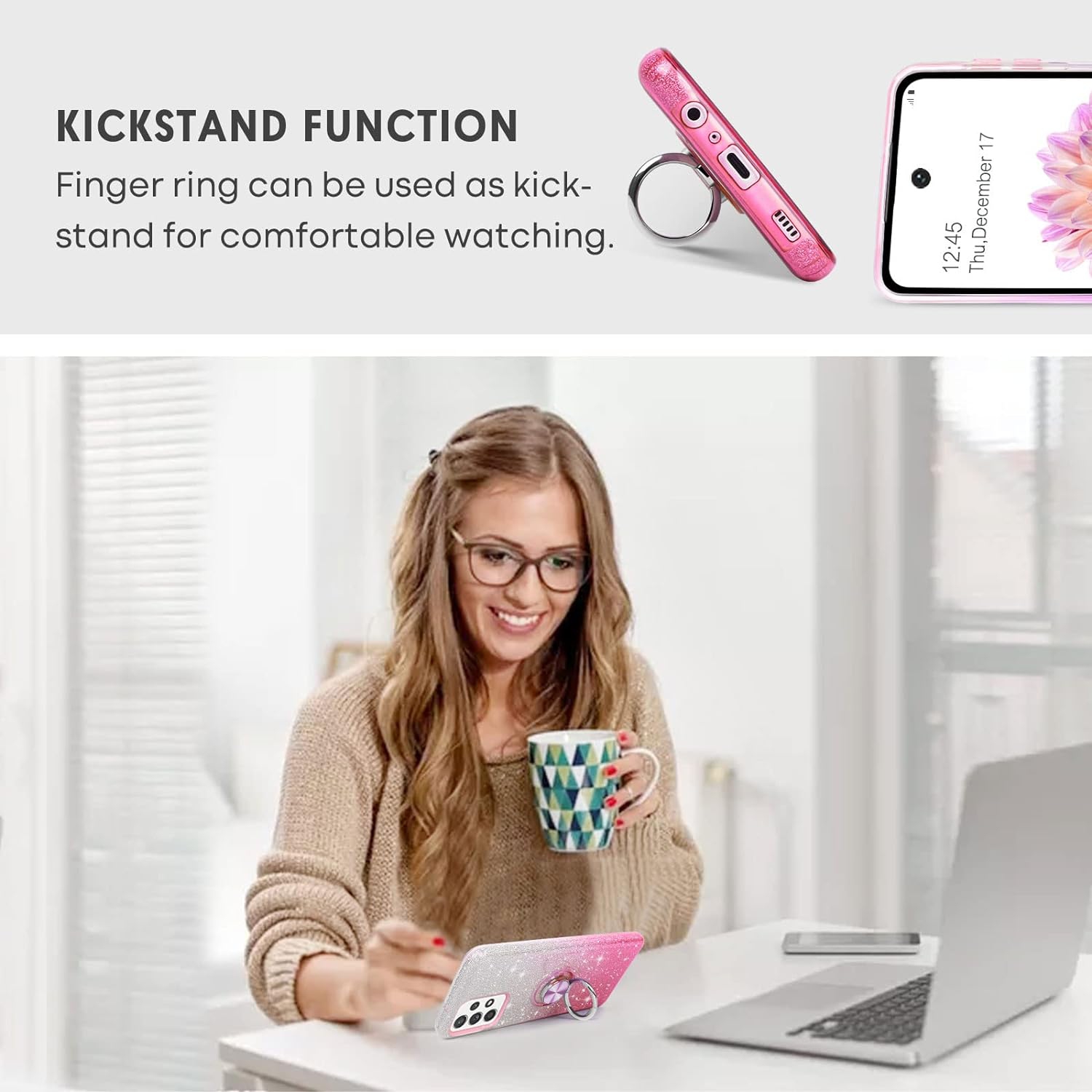 Galaxy A52 4G 5G Case, Phone Case Samsung A52s 5G, Slim Thin Shinny Sparkly Soft TPU Shockproof Protective Ring