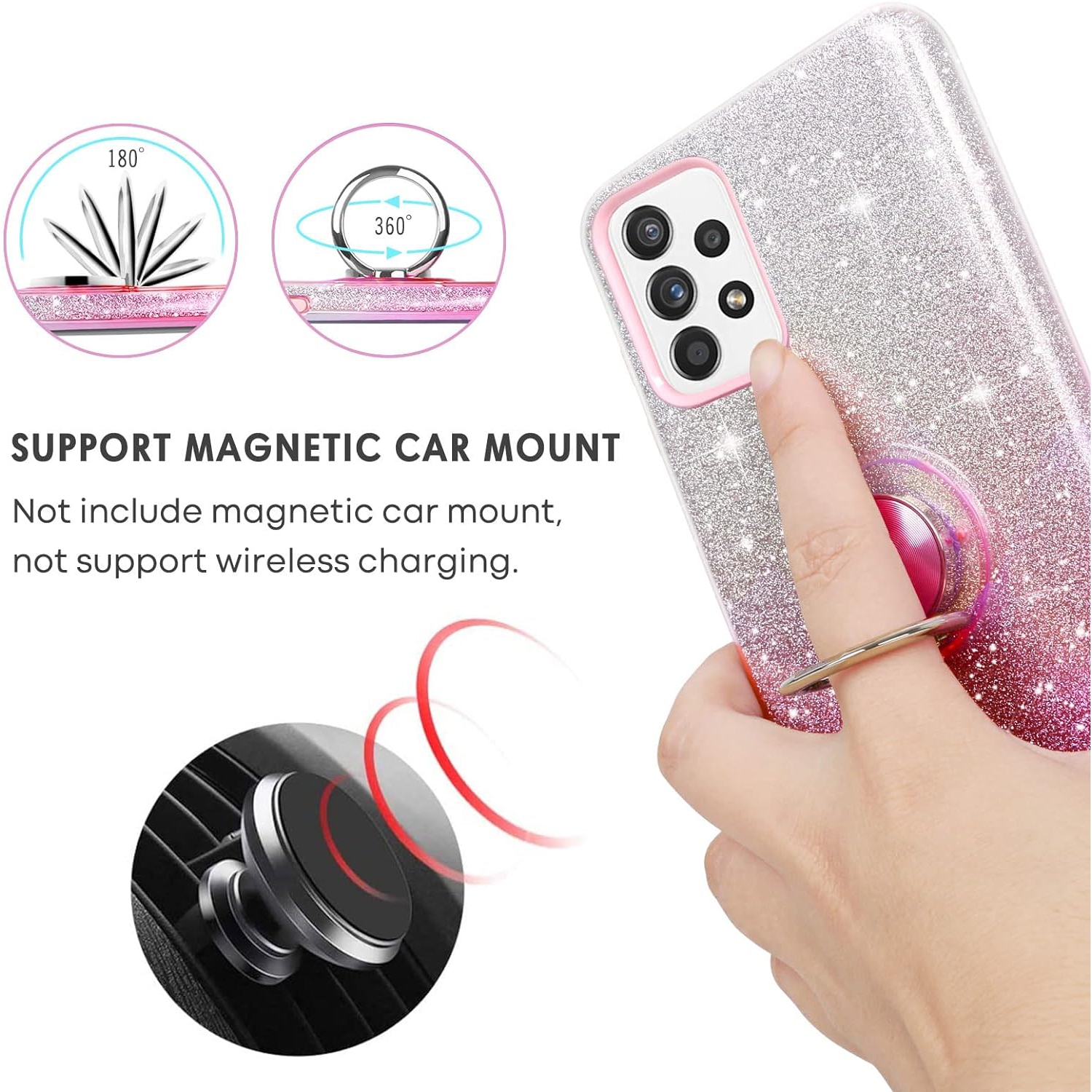 Galaxy A52 4G 5G Case, Phone Case Samsung A52s 5G, Slim Thin Shinny Sparkly Soft TPU Shockproof Protective Ring
