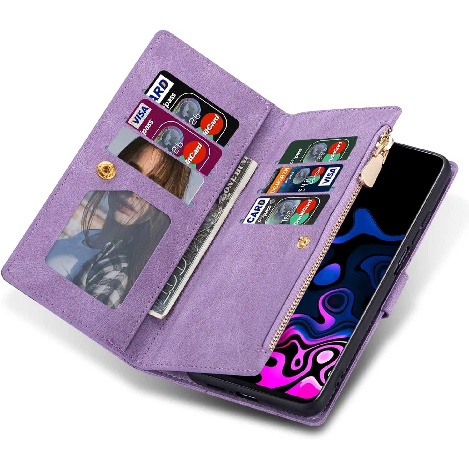 Pour étui pour Pixel 7 Pro de Google, 9 fentes pour cartes Étui portefeuille en cuir magnétique de qualité supérieure avec porte-monnaie à fermeture