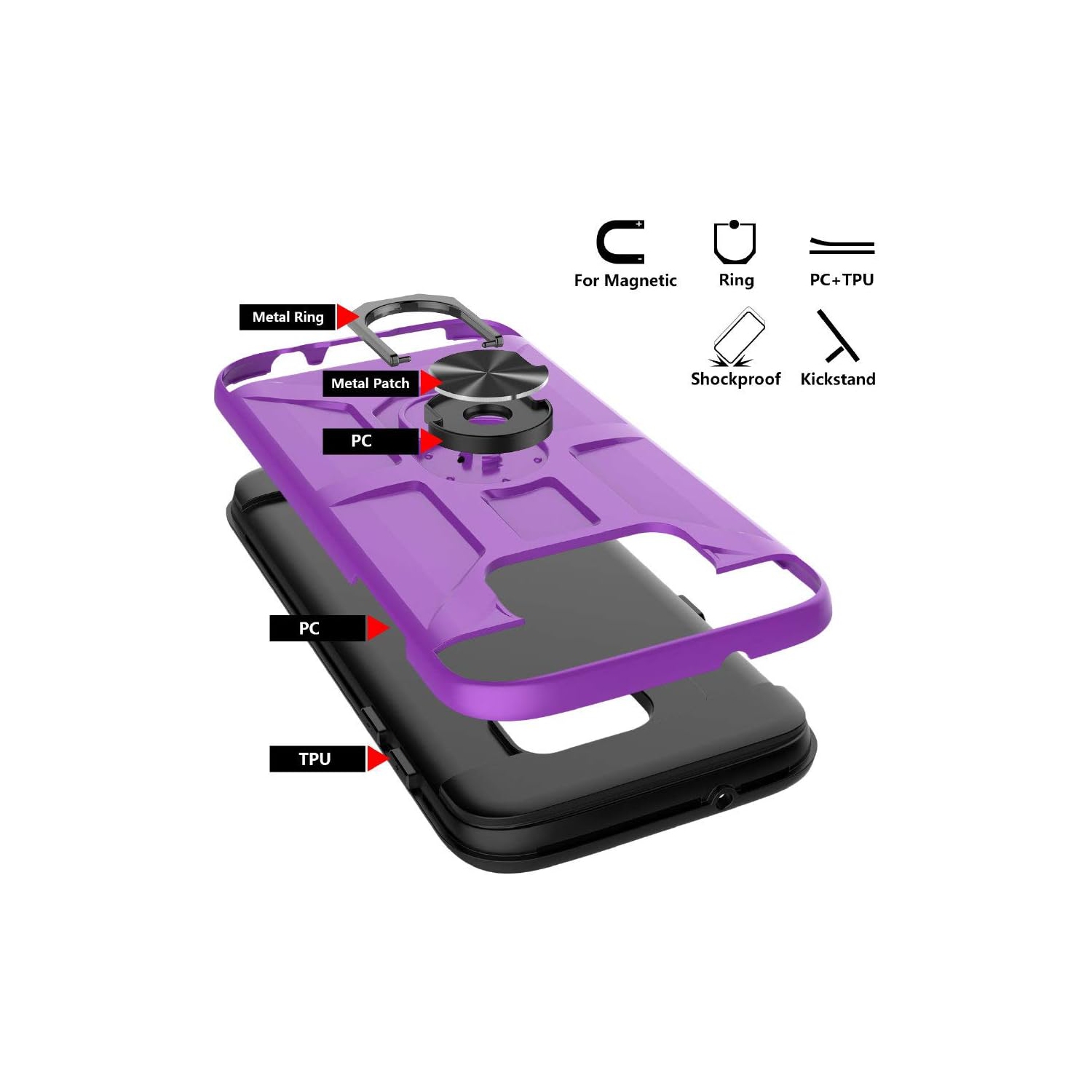 Galaxy S7 Edge Case, S7 Edge Case with HD Screen Protector, 360 Rotatable Metal Ring Holder Kickstand [Work