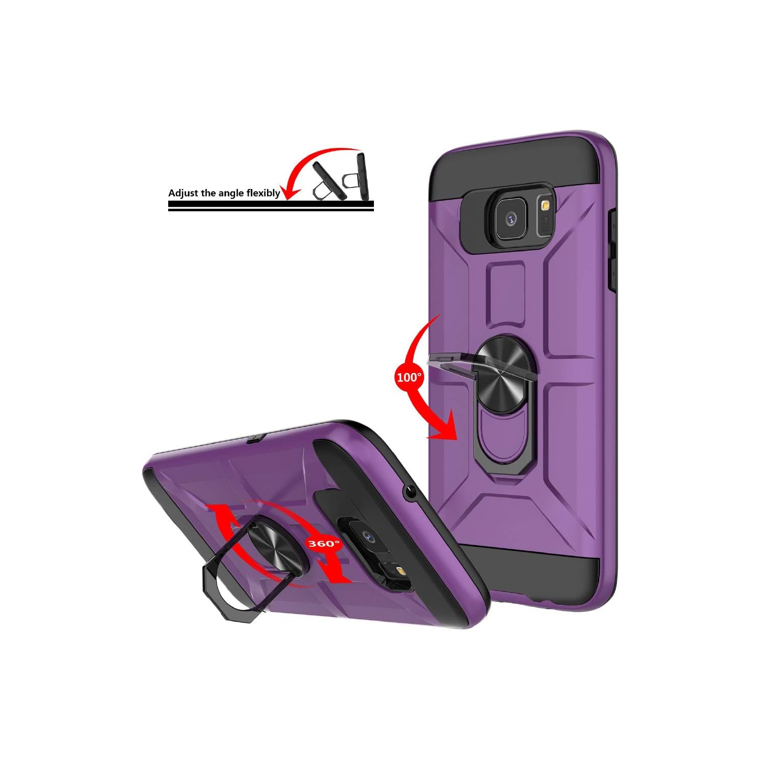 Galaxy S7 Edge Case, S7 Edge Case with HD Screen Protector, 360 Rotatable Metal Ring Holder Kickstand [Work