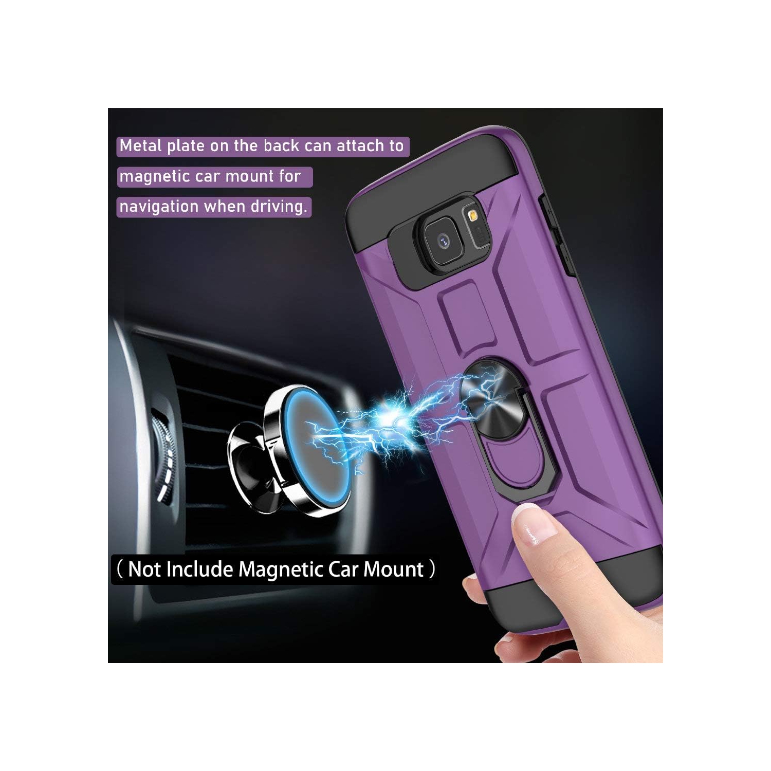 Galaxy S7 Edge Case, S7 Edge Case with HD Screen Protector, 360 Rotatable Metal Ring Holder Kickstand [Work