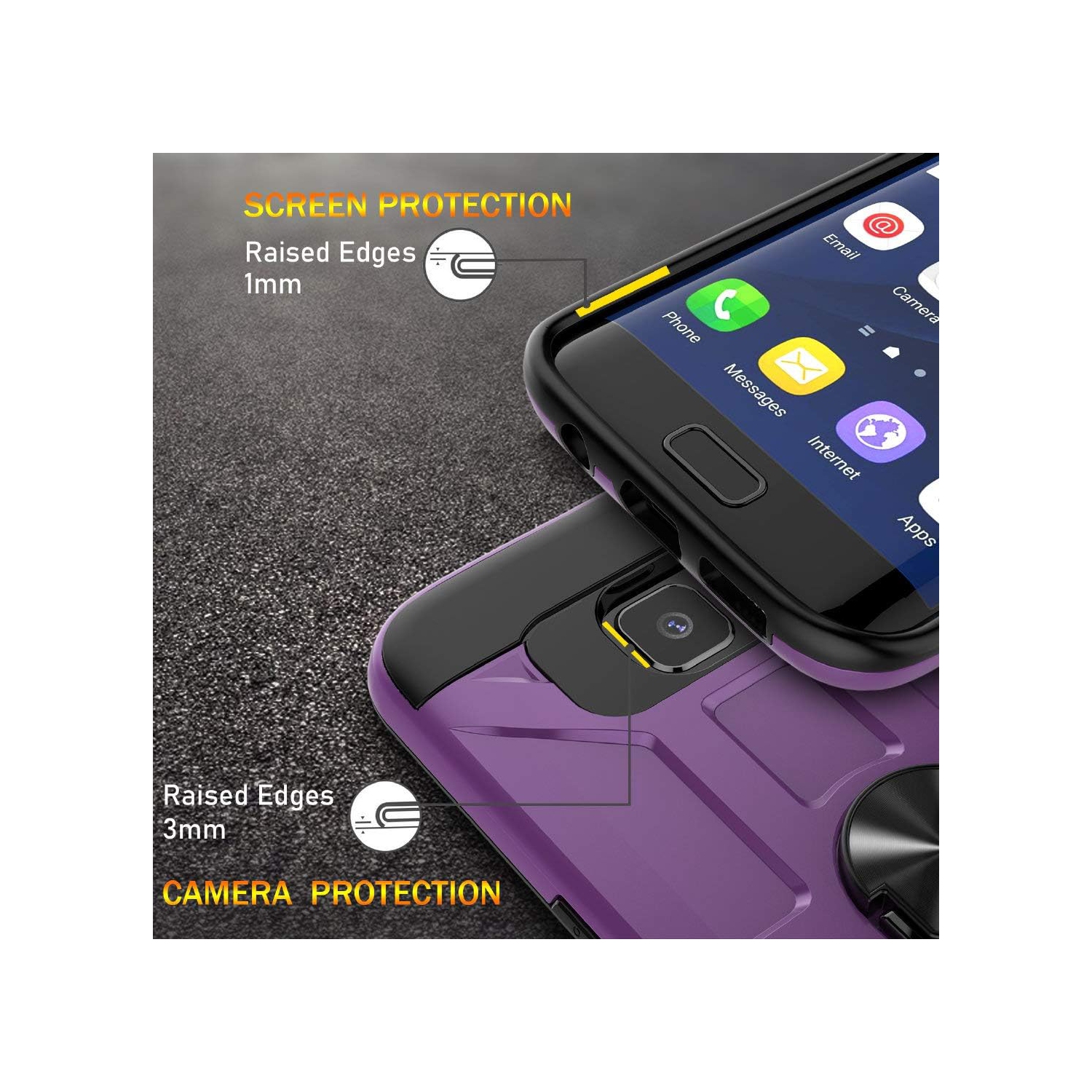 Galaxy S7 Edge Case, S7 Edge Case with HD Screen Protector, 360 Rotatable Metal Ring Holder Kickstand [Work