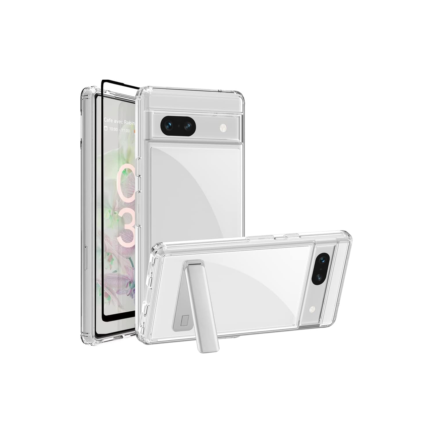Google Pixe 7 Case Metal Kickstand,Not Yellowing Google Pixe 7 Clear Hybrid Acrylic TPU Bumper Shockproof [Military