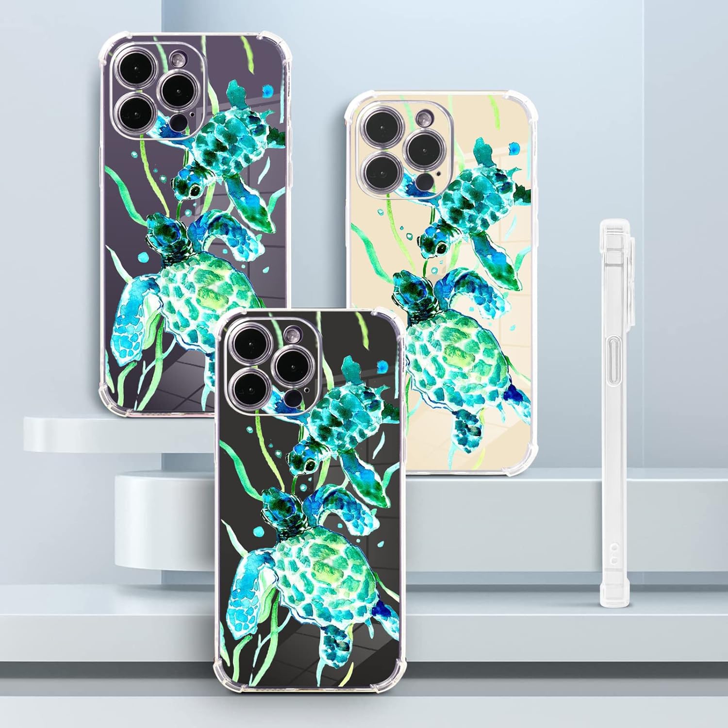 Turtles Case for iPhone 15 Pro Max with Sea Turtles Design,Green Pattern with Screen Protector [Buffertech 6.6