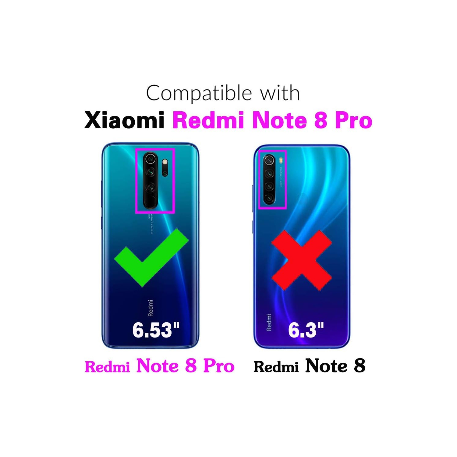 Phone Case for Xiaomi Redmi Note 8 Pro with Tempered Glass Screen Protector and Slim Stand Hybrid Heavy Duty