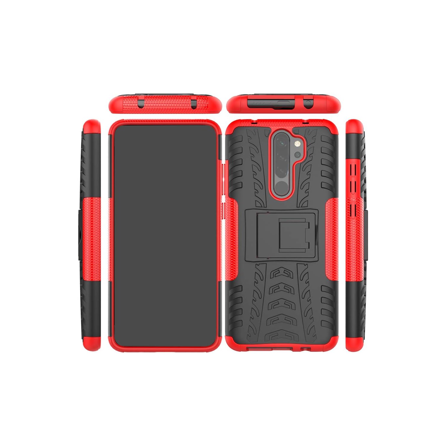 Phone Case for Xiaomi Redmi Note 8 Pro with Tempered Glass Screen Protector and Slim Stand Hybrid Heavy Duty