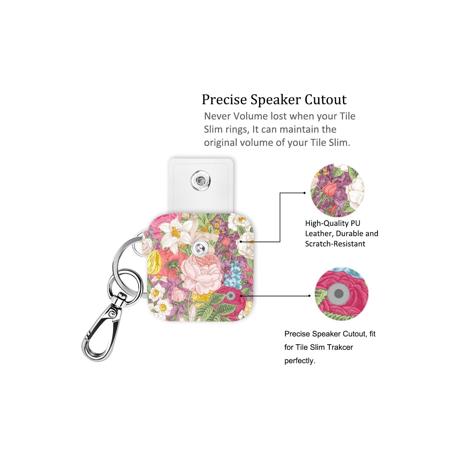 Case for Tile Slim Finder with Carabiner Keychain, Leather Skin Cover for Tile Slim Bluetooth Tracker, Anti-Lost