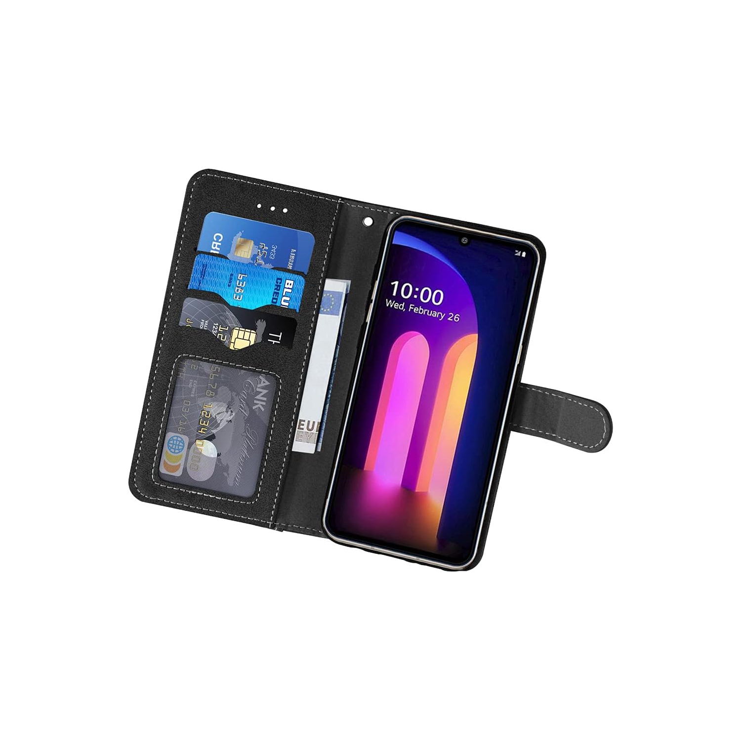 Phone Case for LG V60 ThinQ V60ThinQ 5G G9 Thin Q, Flip Wallet Cover with Tempered Glass Screen Protector Stand