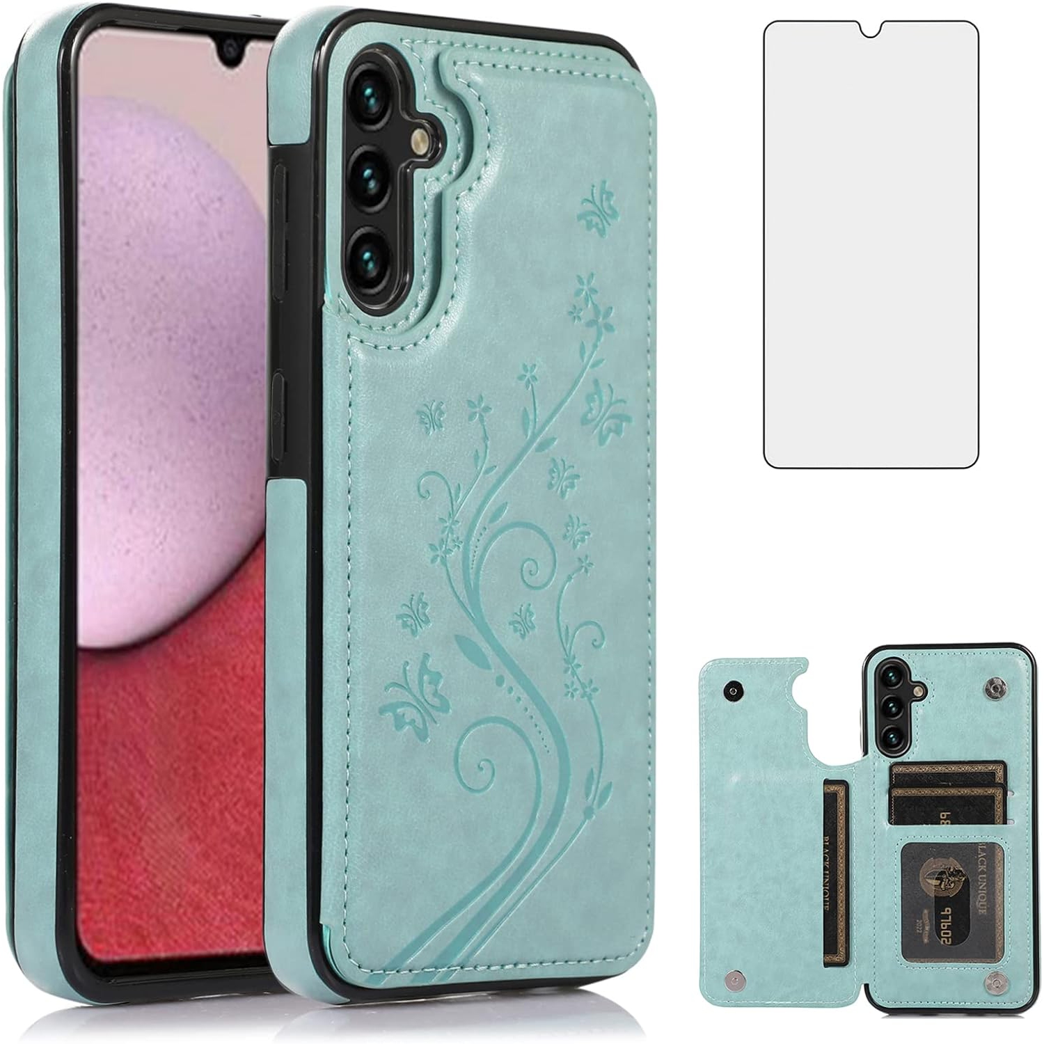 Phone Case for Samsung Galaxy A54 5G with Tempered Glass Screen Protector and Card Holder Wallet Cover Stand