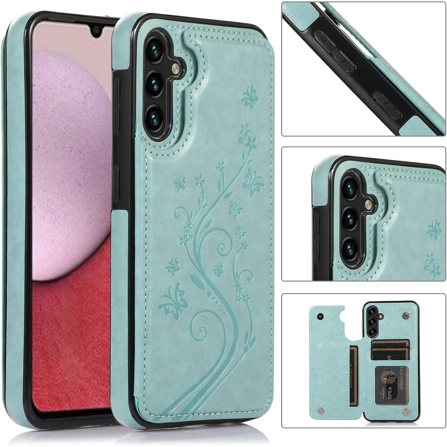 Phone Case for Samsung Galaxy A54 5G with Tempered Glass Screen Protector and Card Holder Wallet Cover Stand