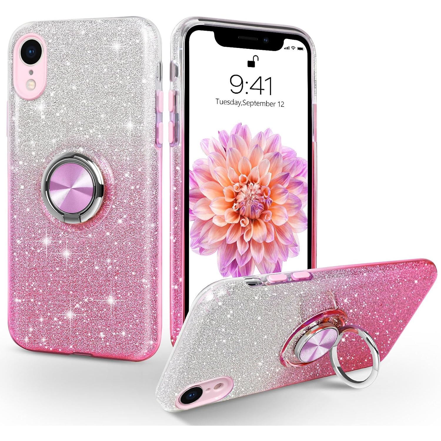 iPhone XR Case, Phone Case iPhone XR, Slim Thin Shinny Sparkly Soft TPU Shockproof Protective Ring Kickstand