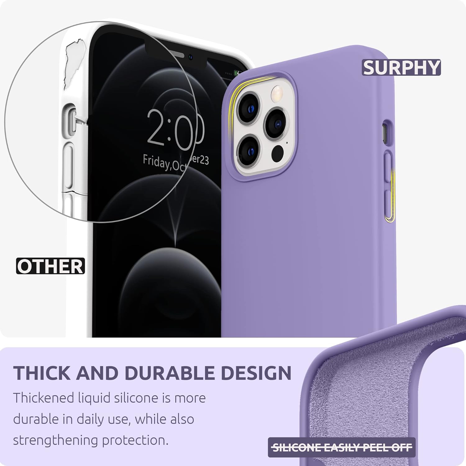 Étui en silicone compatible avec l'étui iPhone 12 Pro Max 6,7 po, étui protecteur intégral en silicone liquide pour téléphone