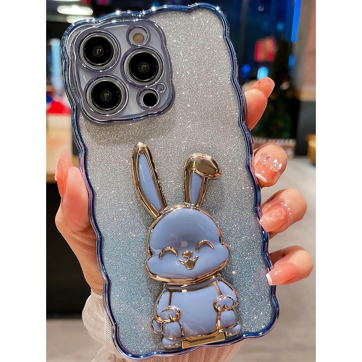 Designed for iPhone 11 Pro Glitter Case, Luxury Plating Cute Bling Rabbit Kickstand Phone Cover for Women Girls