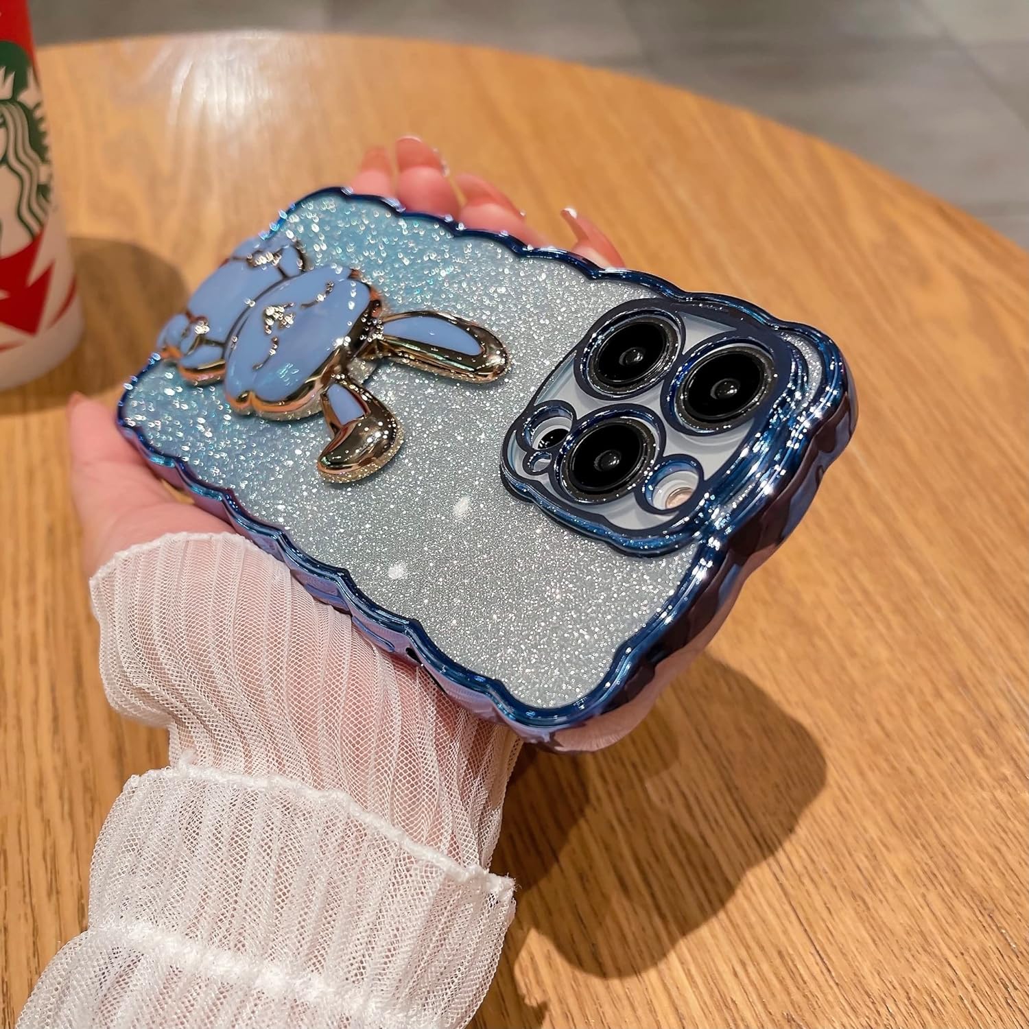 Designed for iPhone 11 Pro Glitter Case, Luxury Plating Cute Bling Rabbit Kickstand Phone Cover for Women Girls