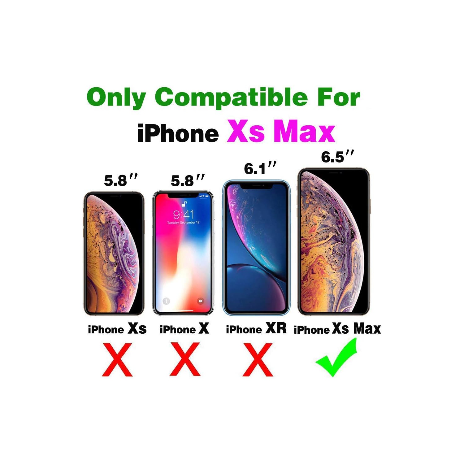 Phone Case for iPhone Xs Max Wallet Cover with Tempered Glass Screen Protector and Credit Card Holder Stand