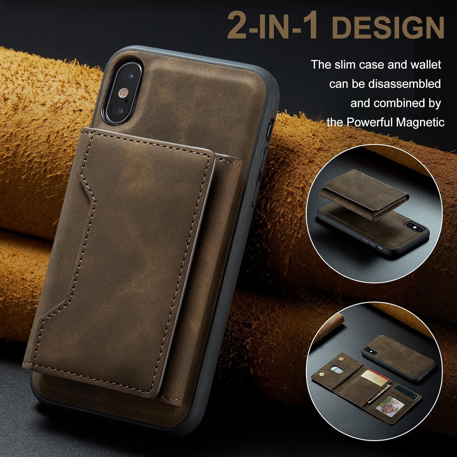 Phone Case for iPhone Xs Max Wallet Cover with Tempered Glass Screen Protector and Credit Card Holder Stand