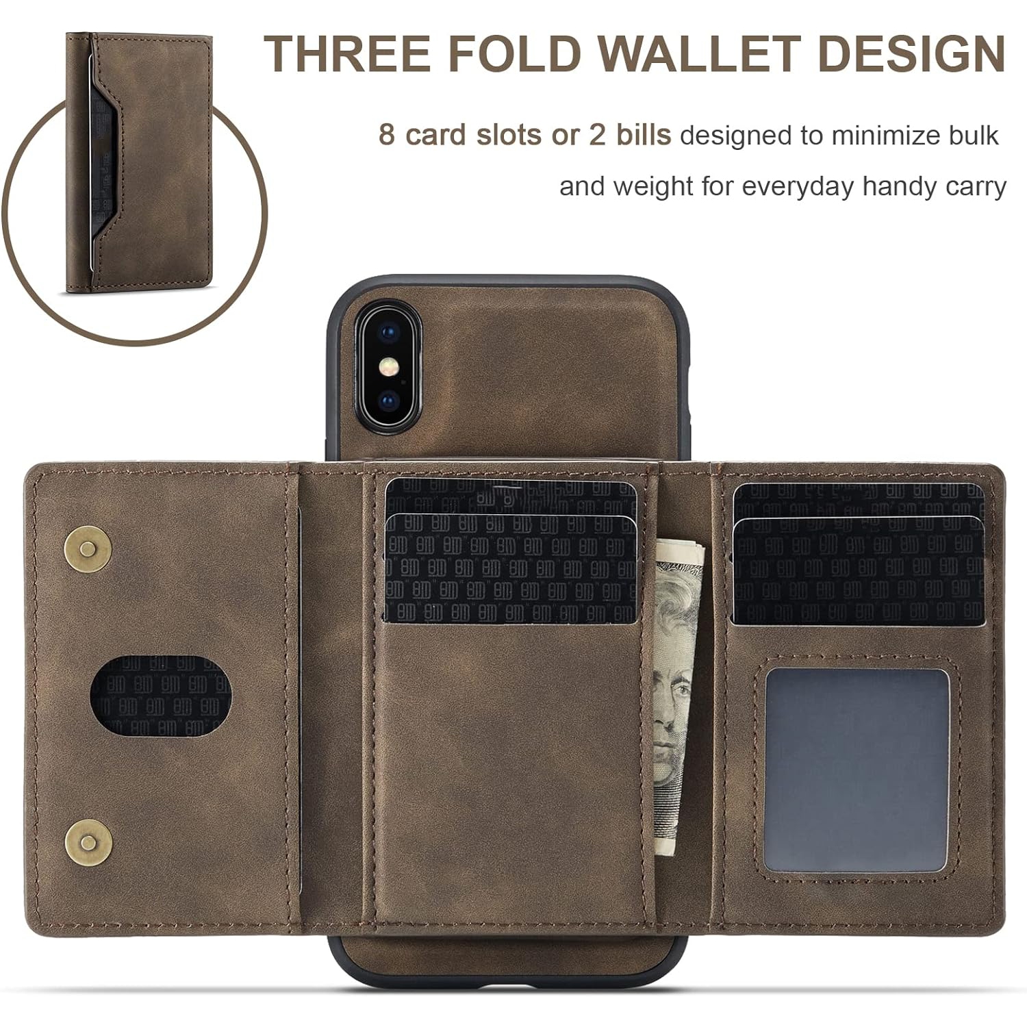 Phone Case for iPhone Xs Max Wallet Cover with Tempered Glass Screen Protector and Credit Card Holder Stand